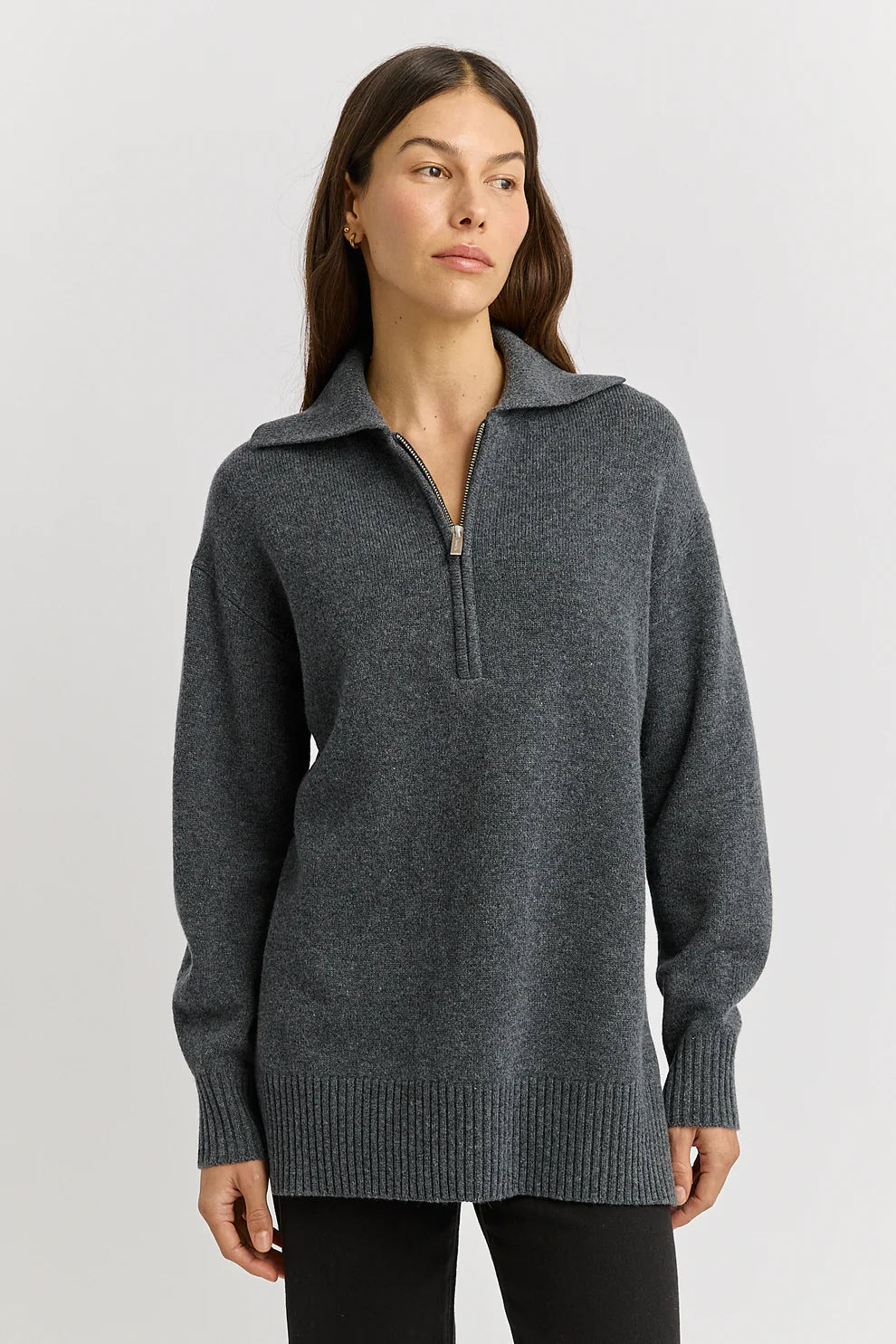 Relaxed Longline Zip Polo
