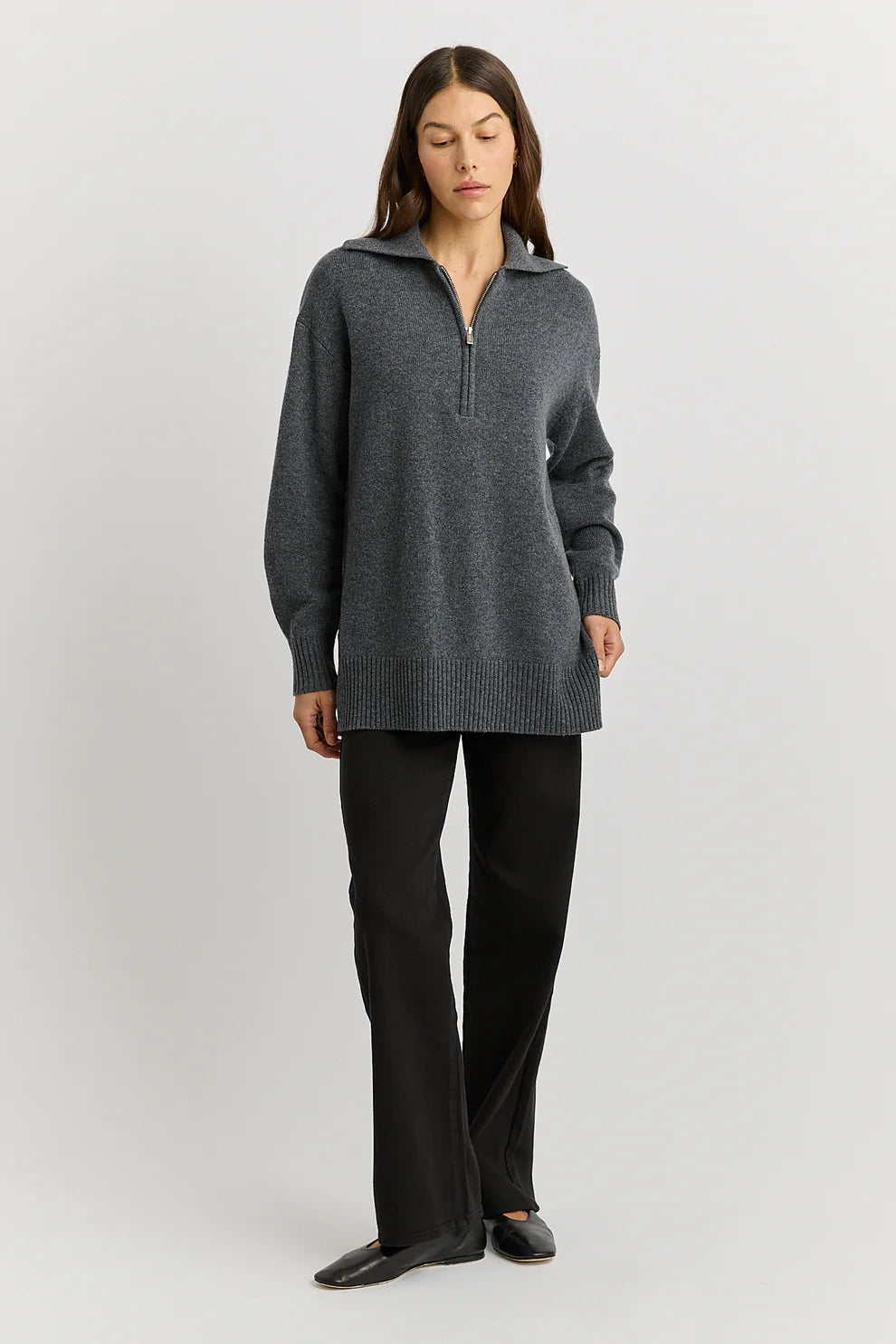 Relaxed Longline Zip Polo