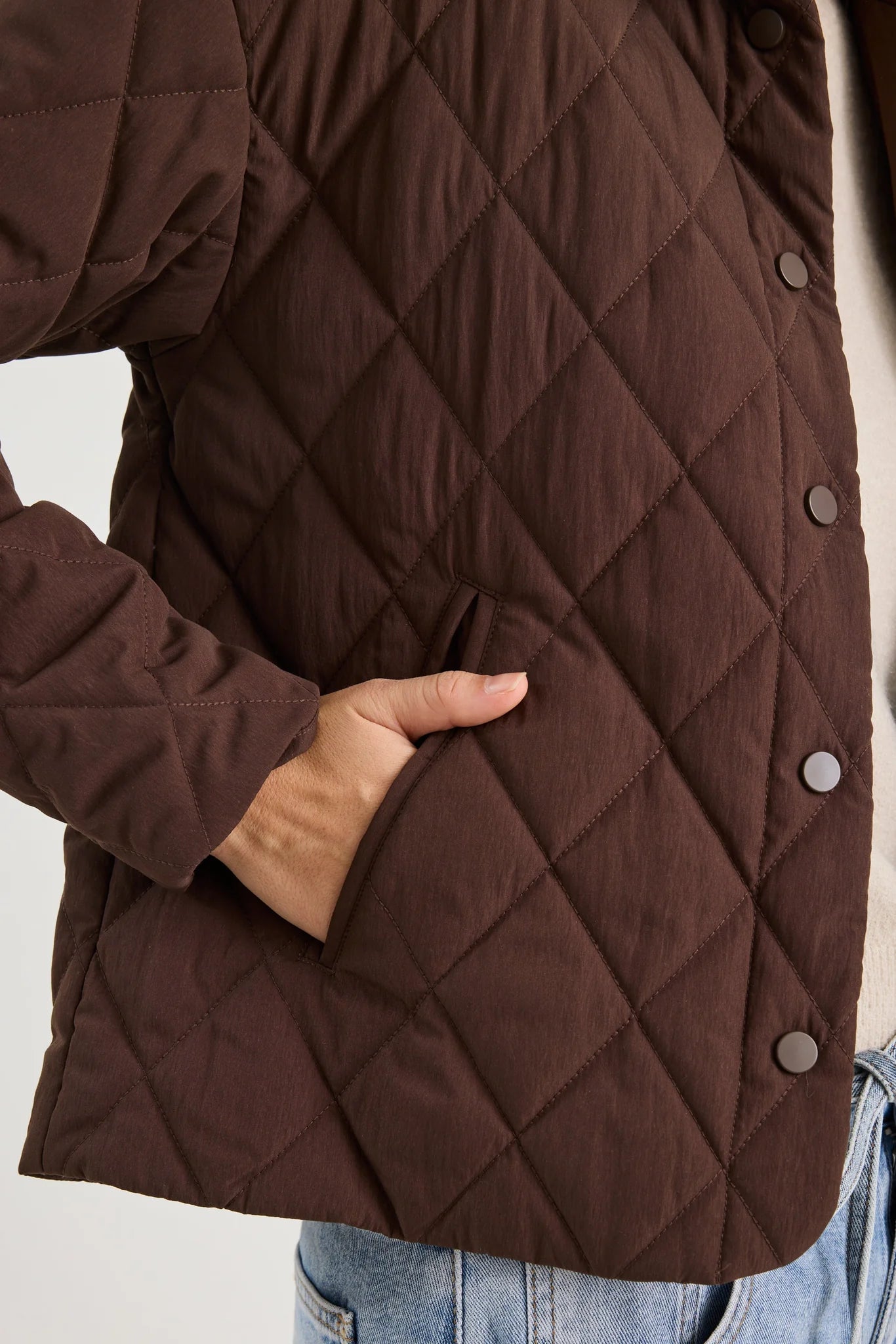 ABSOLUTE CHOCOLATE COLLARED QUILTED PUFFER JACKET