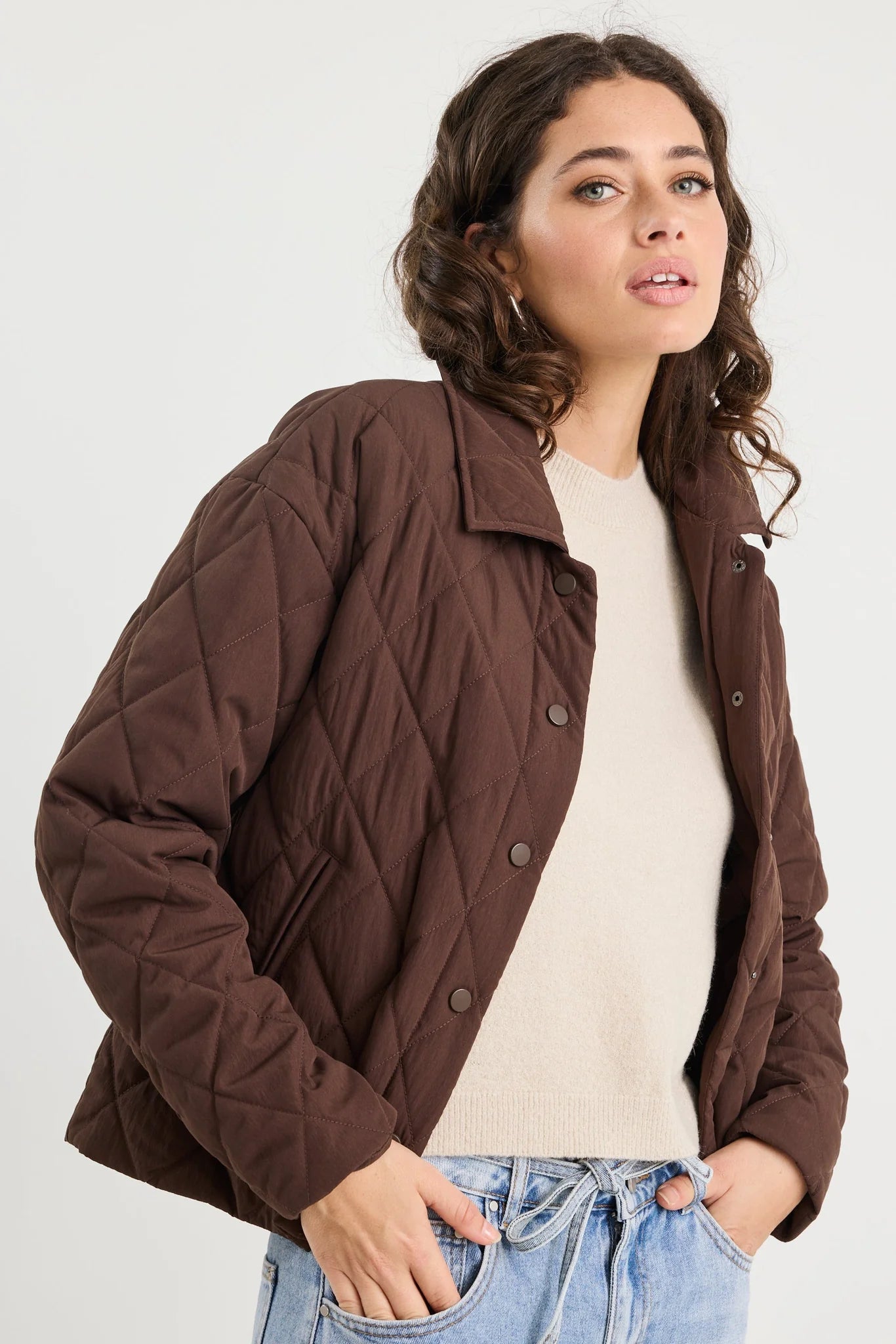 ABSOLUTE CHOCOLATE COLLARED QUILTED PUFFER JACKET