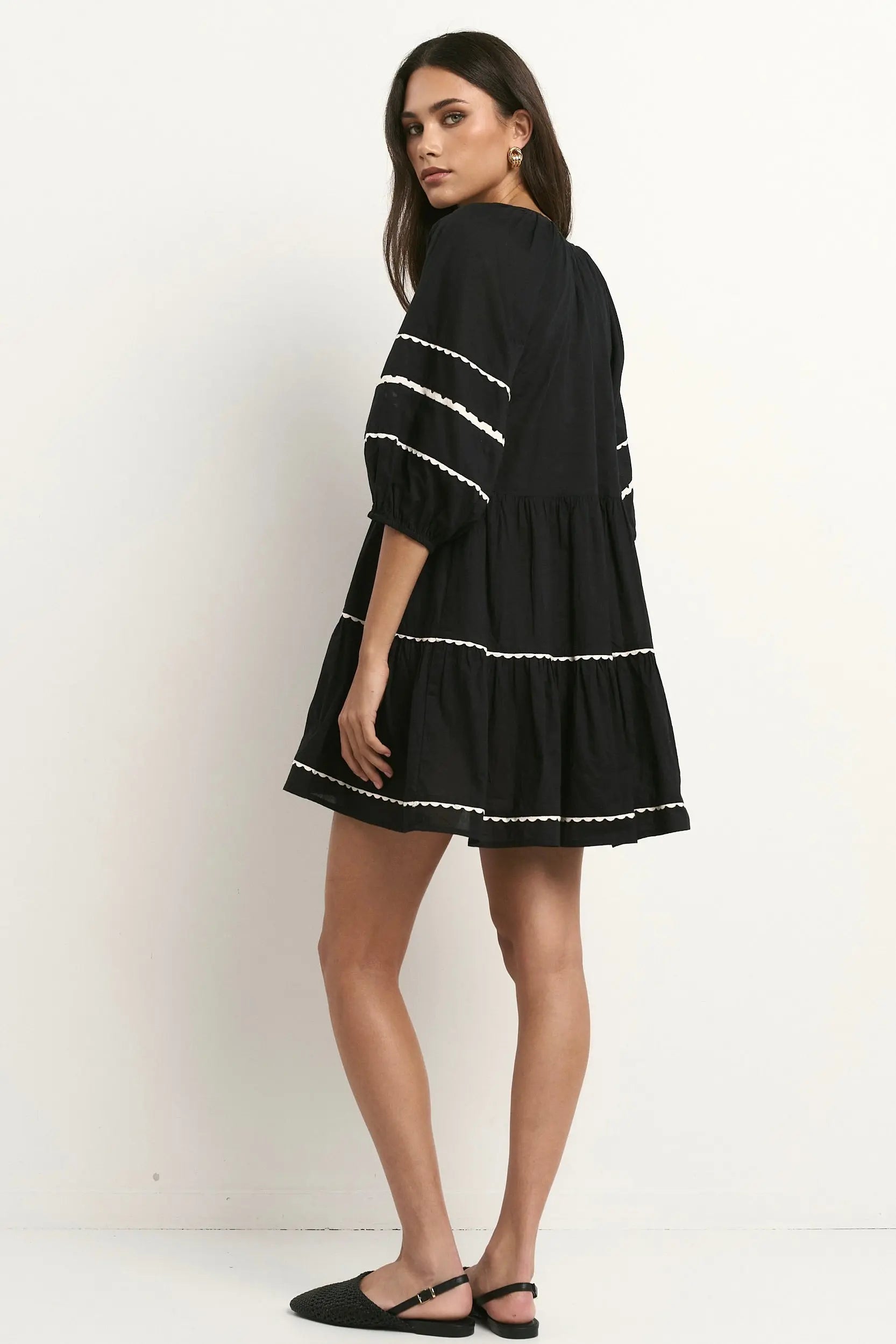 Again Black SS Tiered Smock Dress Ivy + Jack