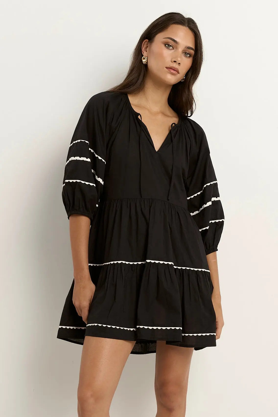 Again Black SS Tiered Smock Dress Ivy + Jack