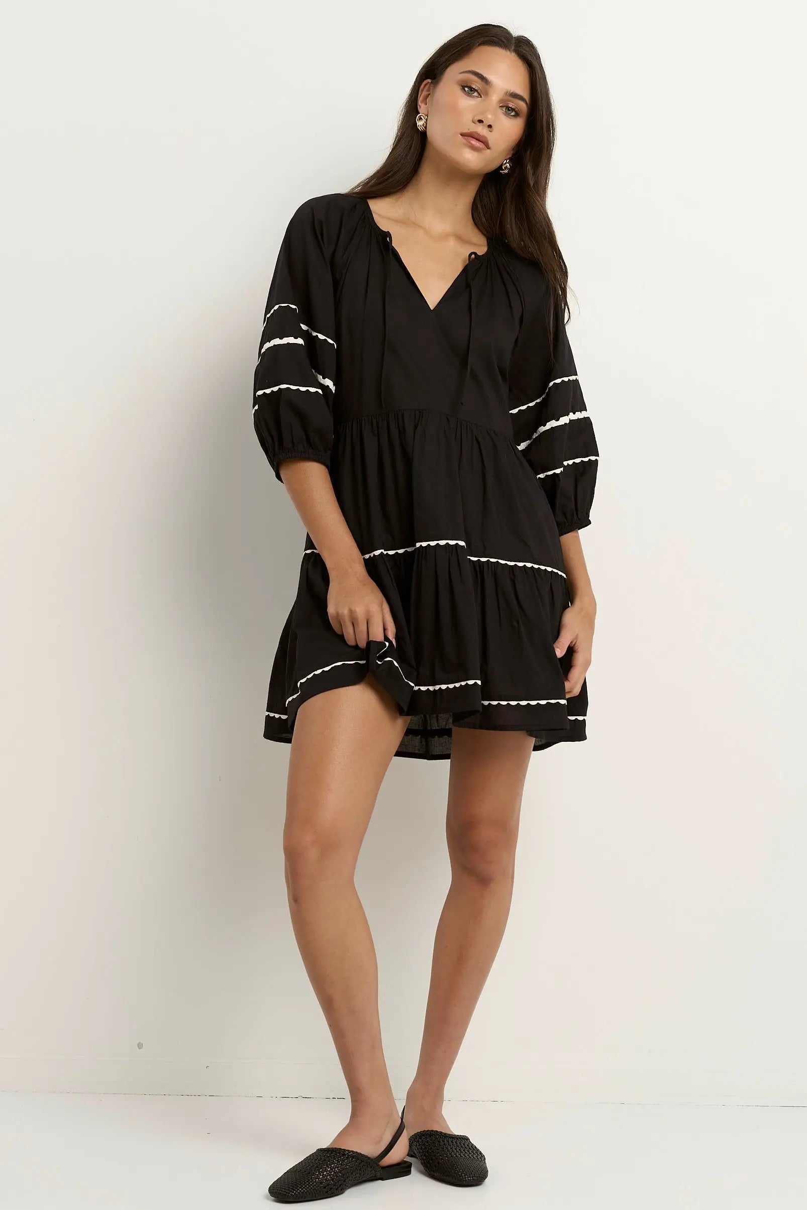Again Black SS Tiered Smock Dress Ivy + Jack