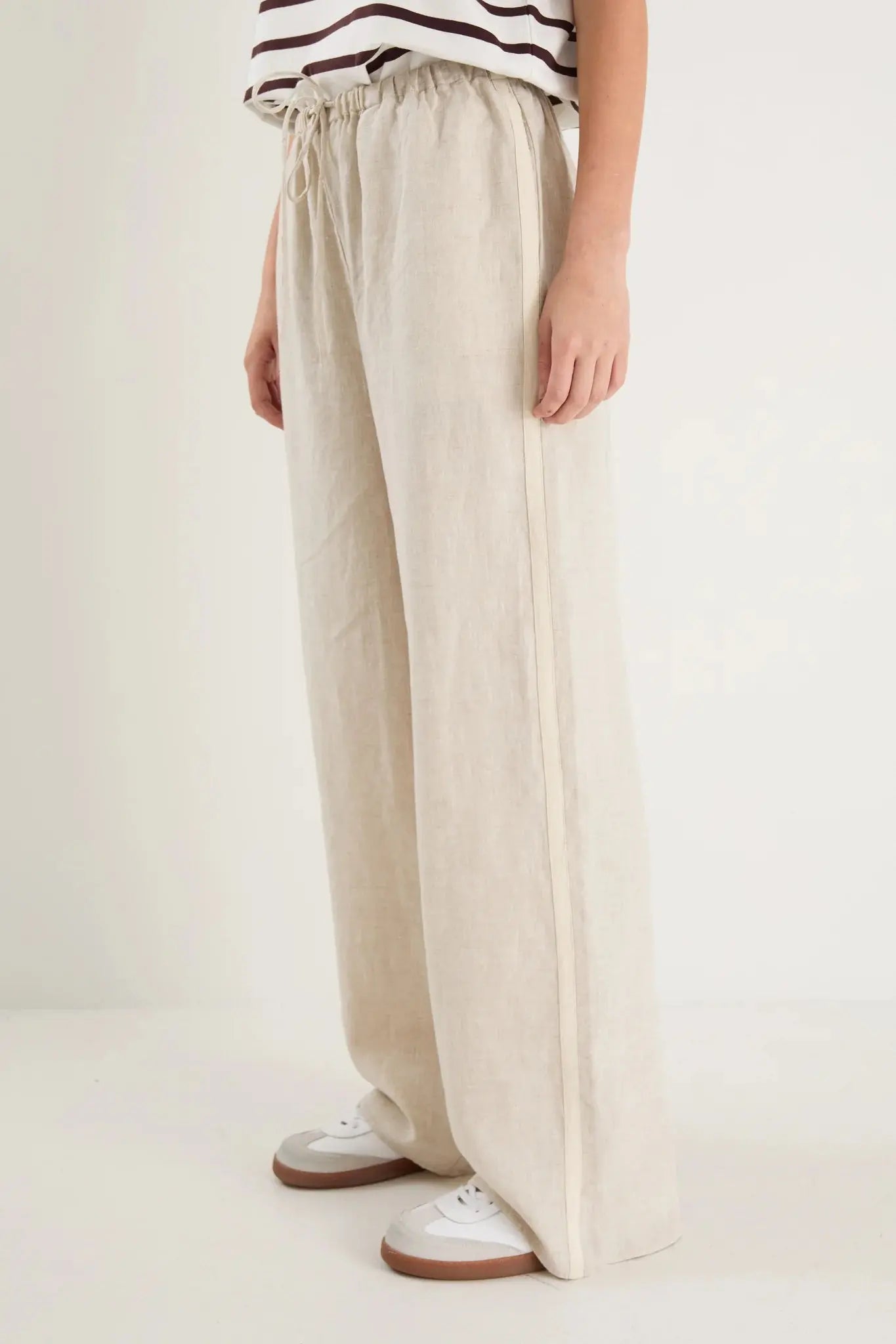 Townie Natural Linen Side Stripe Elastic Waist Pants Stories Be Told