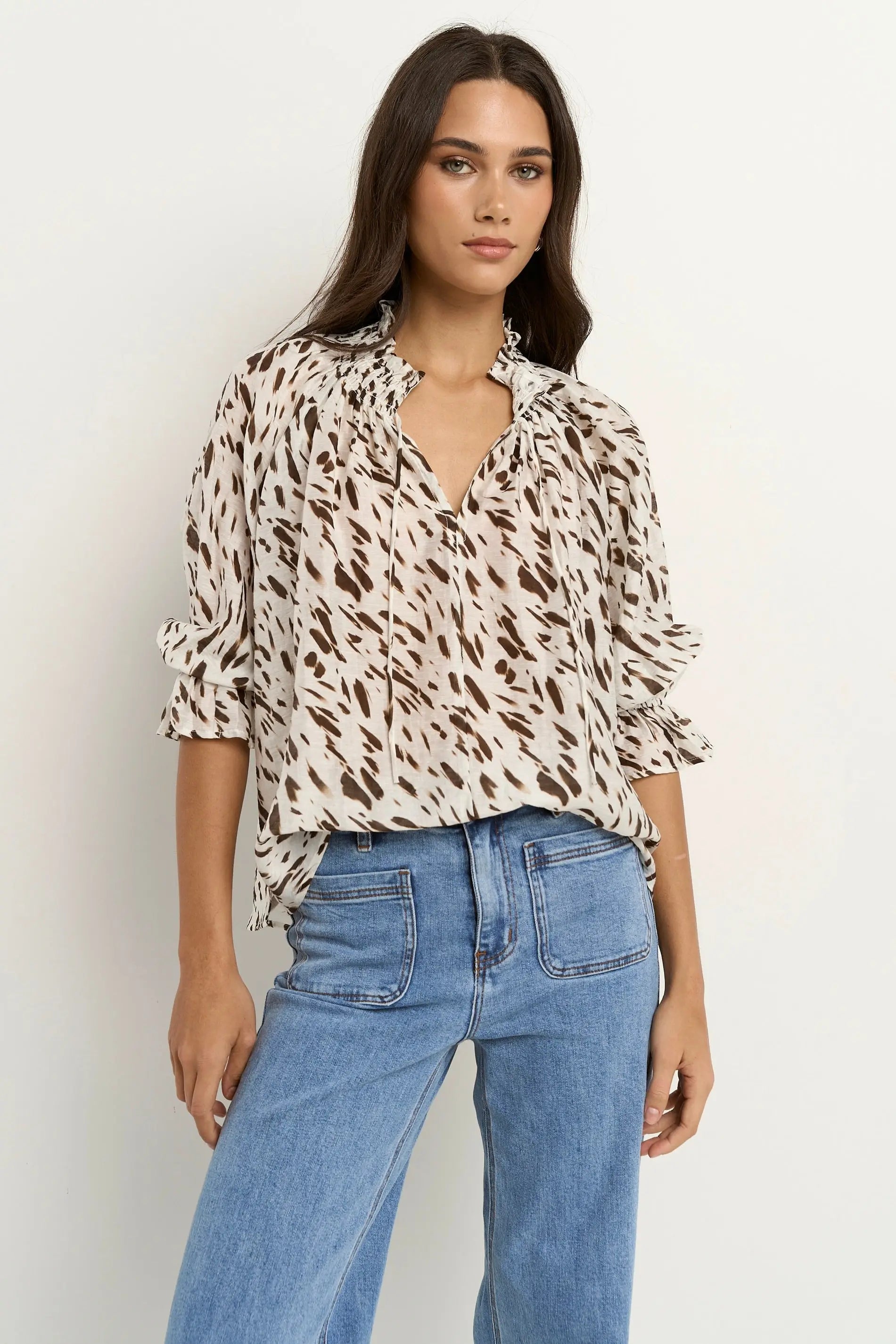 Certainty Animal Shirred Neck Sort Sleeve Top Ivy + Jack