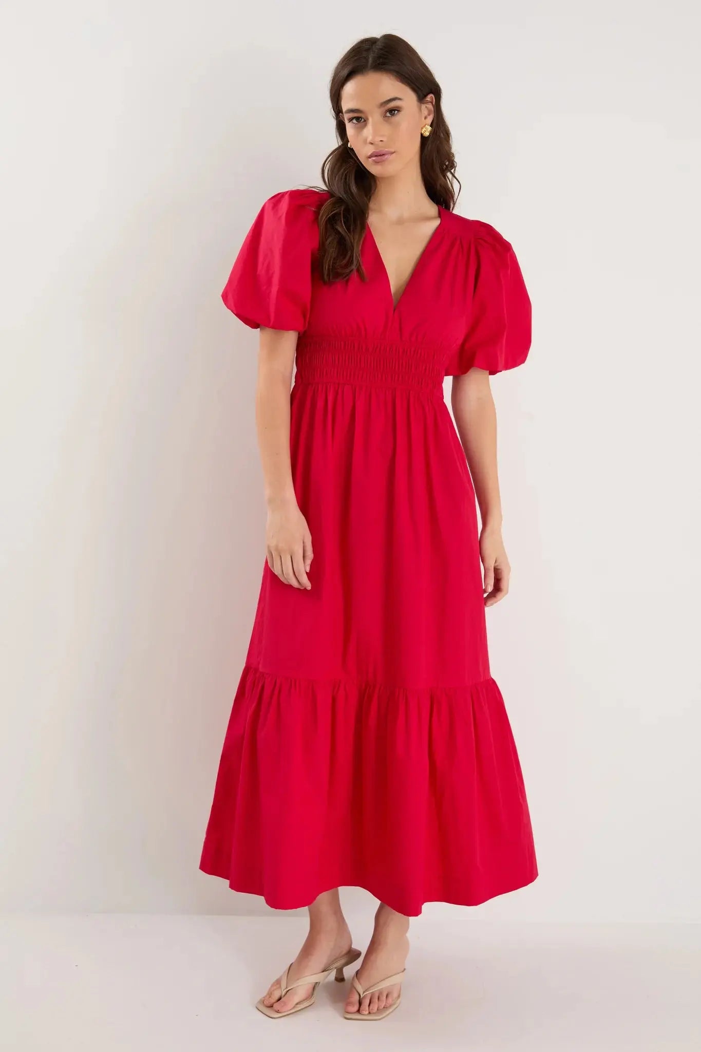 Circa Cherry SS Deep V Midi Dress Among the Brave