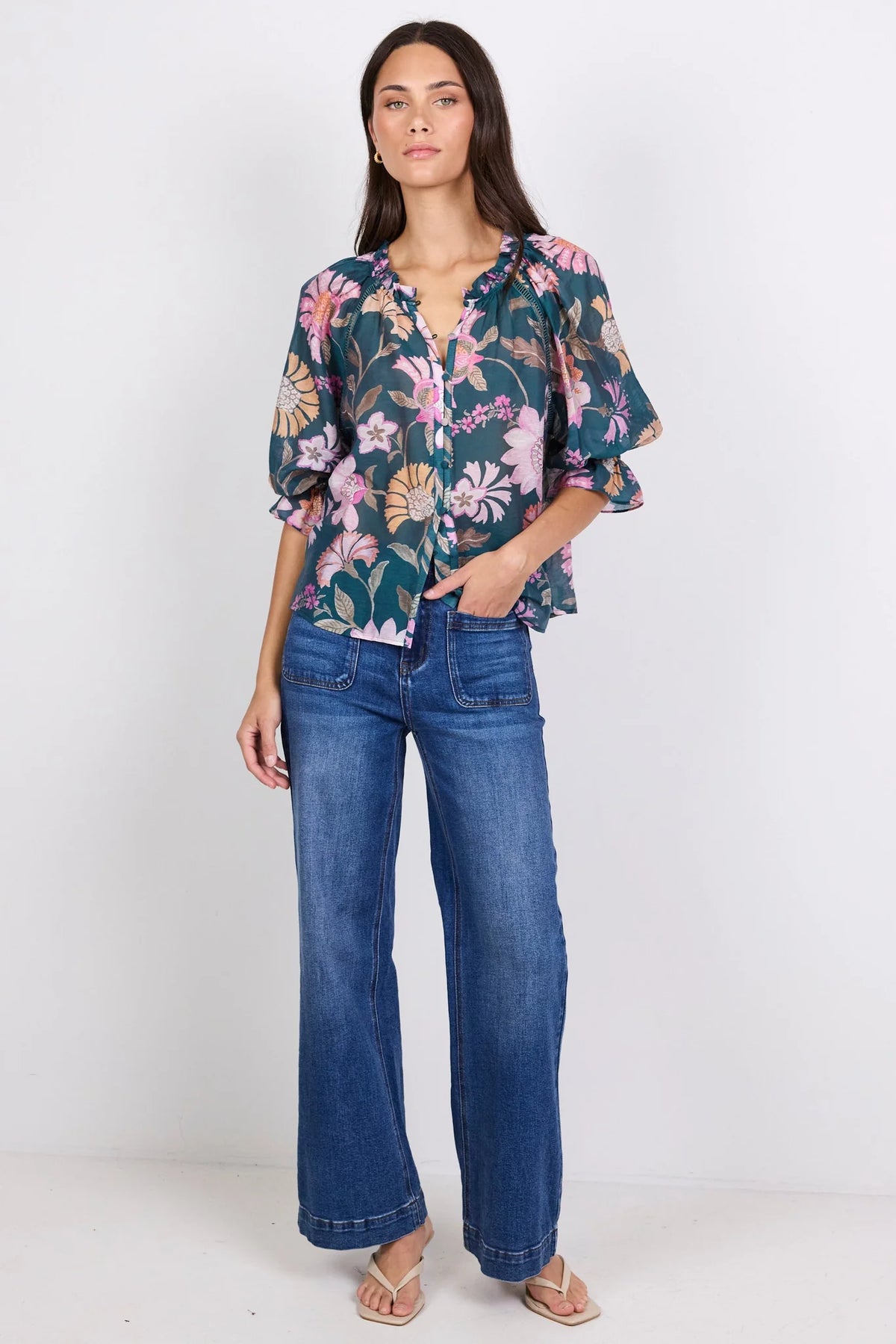 By Rosa floral balloon sleeve top - view 2