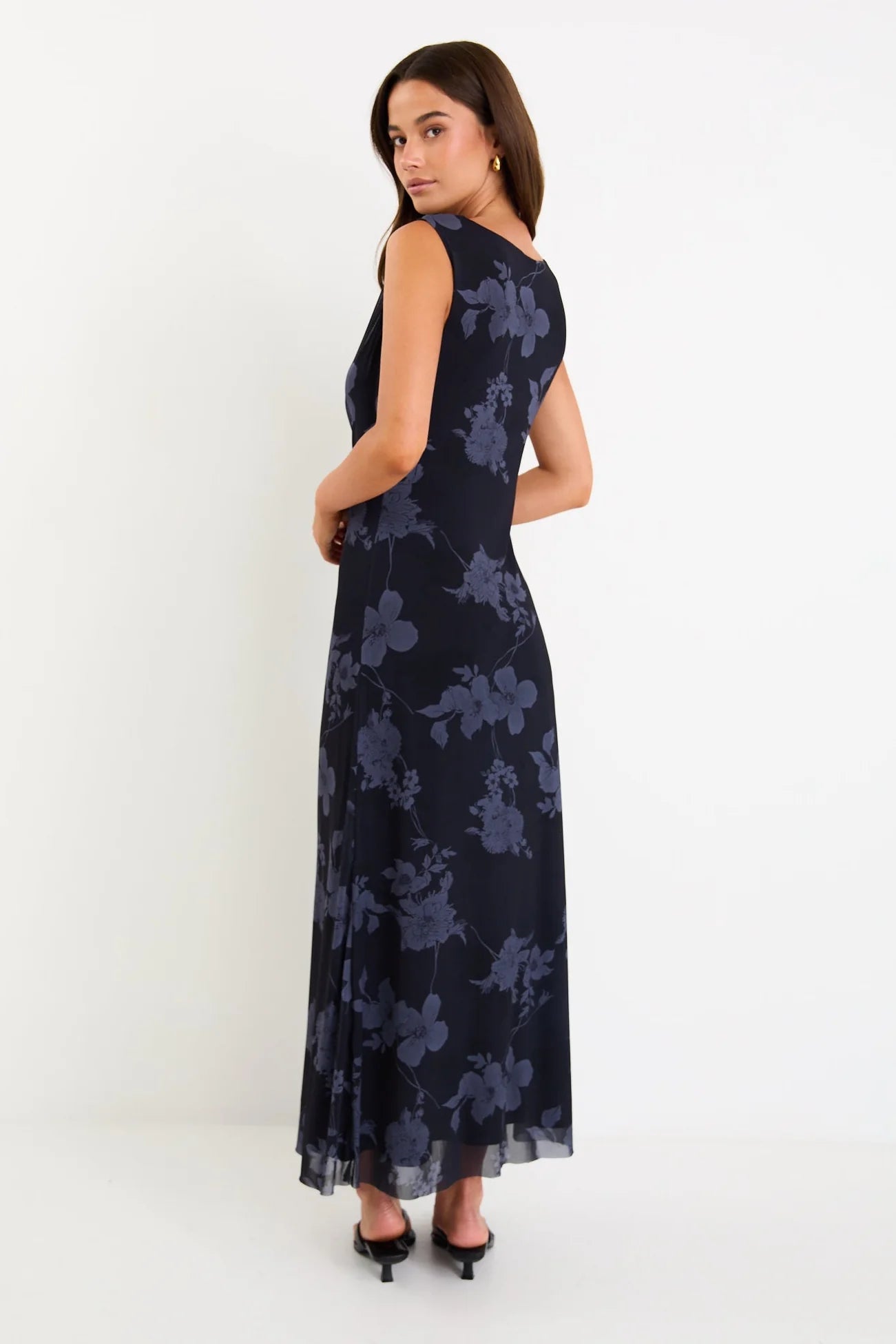 Frame Midnight Floral Mesh Sleeveless Maxi Dress