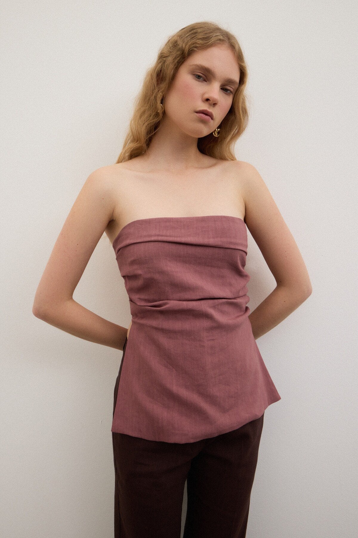 Linen Blend Bandeau Top
