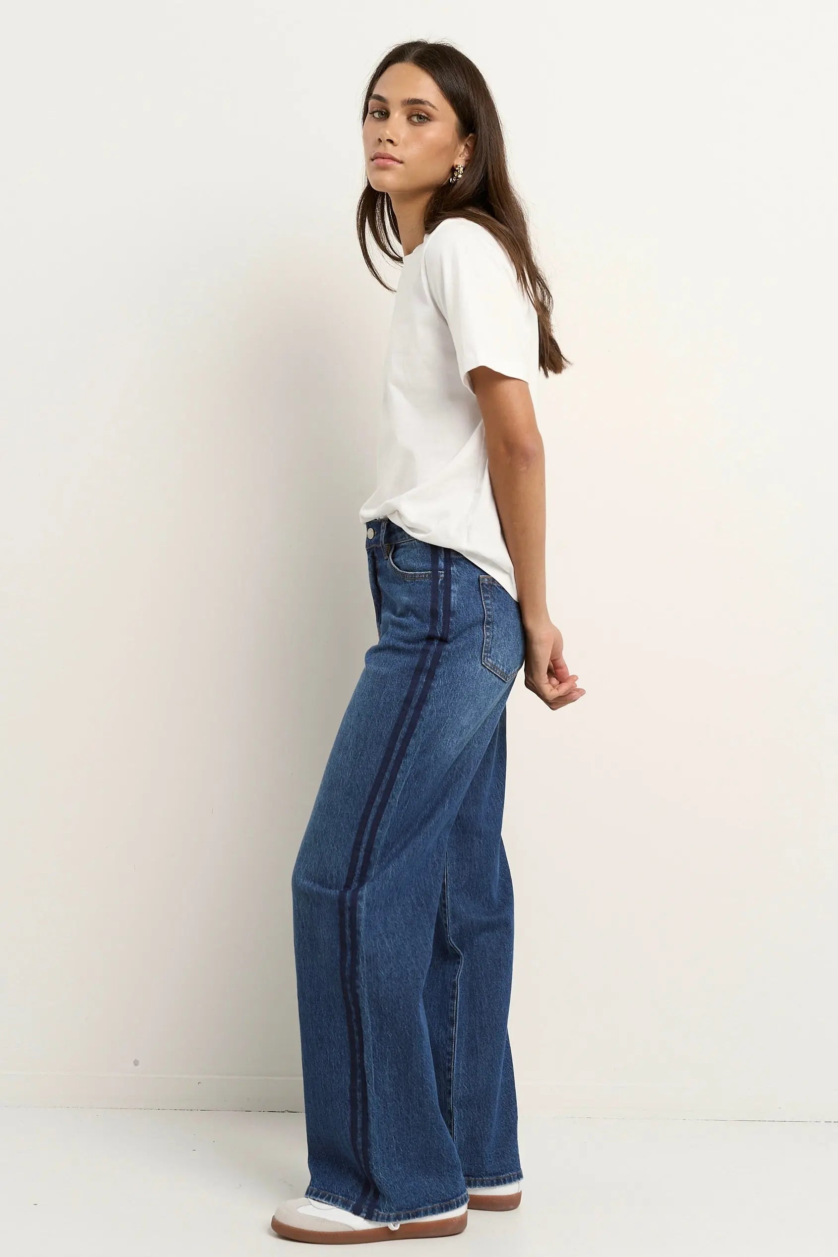 Manhattan Mid Rise Side Stripe Wide Leg Jean Stories Be Told
