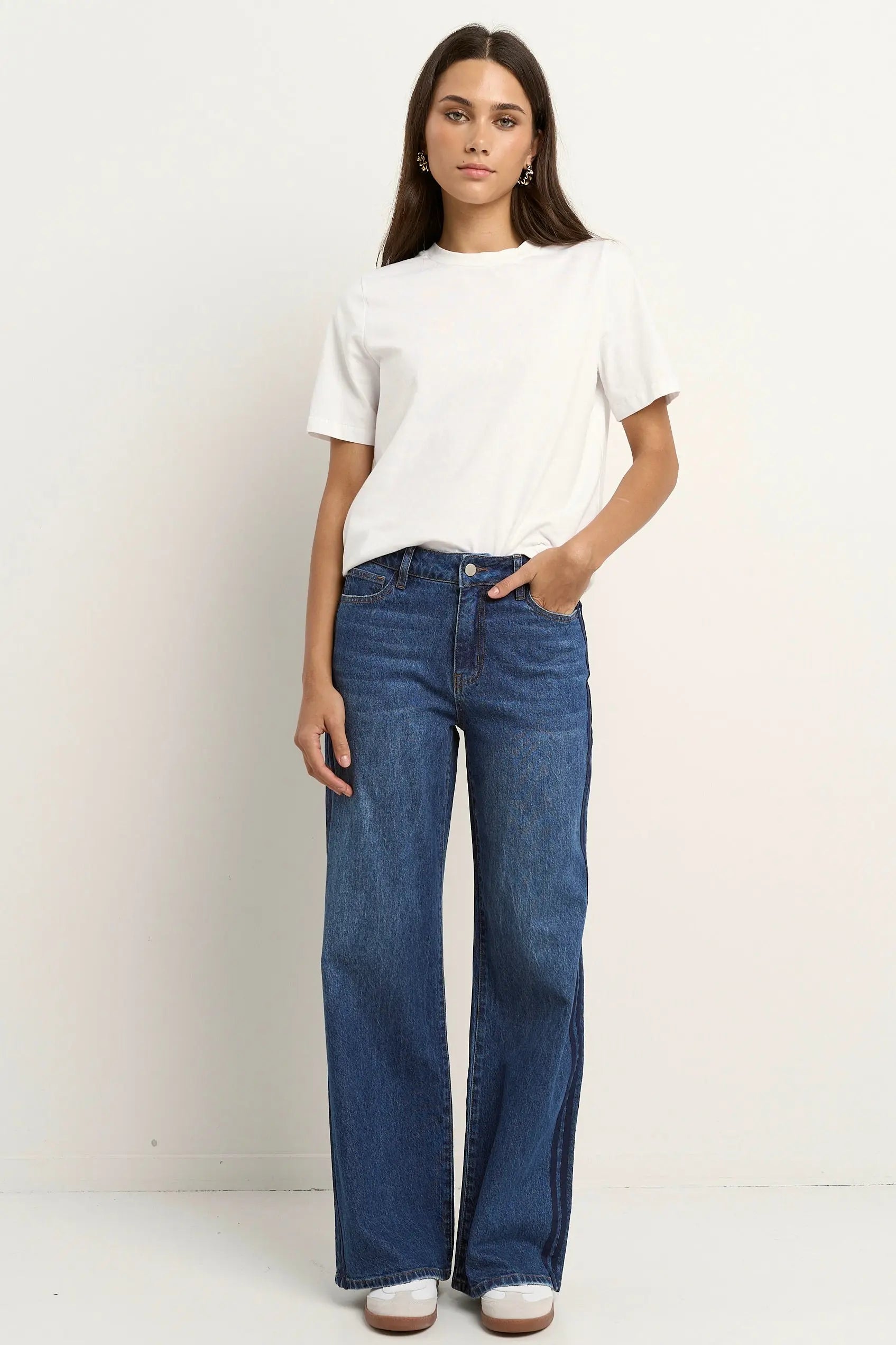 Manhattan Mid Rise Side Stripe Wide Leg Jean Stories Be Told