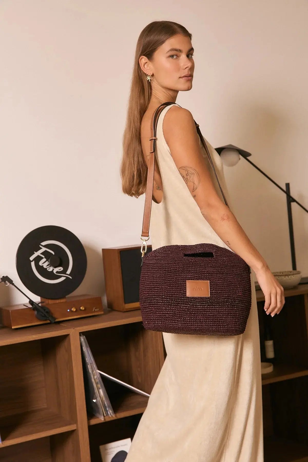 Leather Trimmed Raffia BB Nim The Label