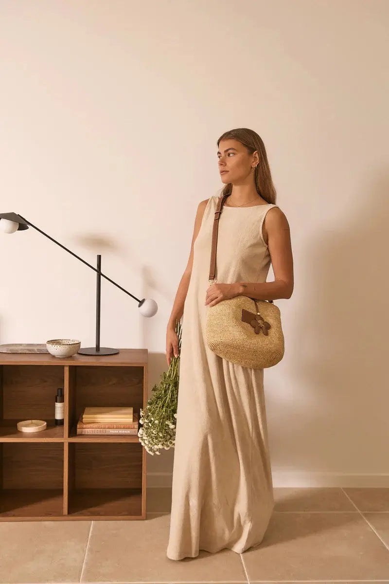 Leather Trimmed Raffia BB Nim The Label
