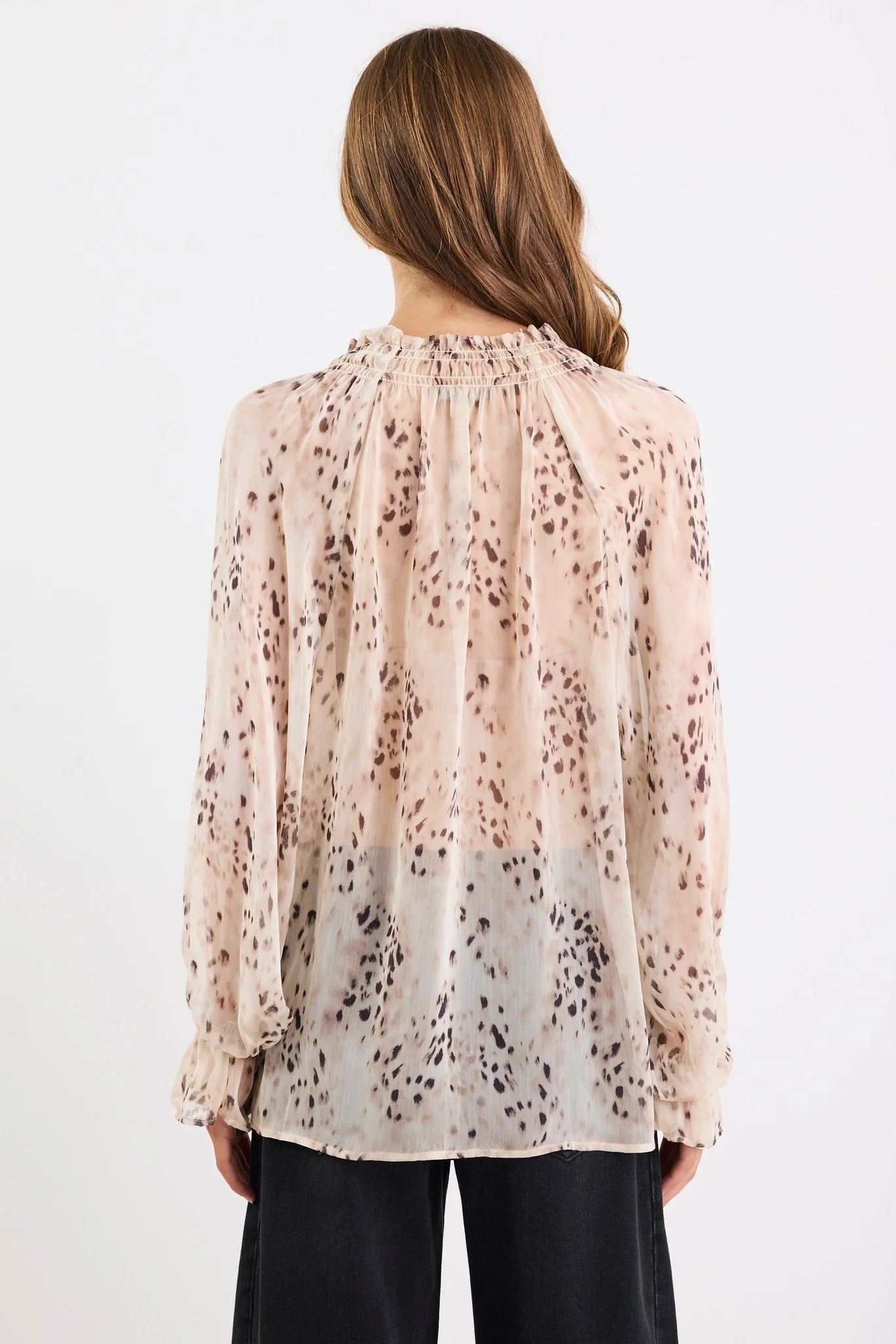 Odyssey Georgette Shirred Nefck LS Top