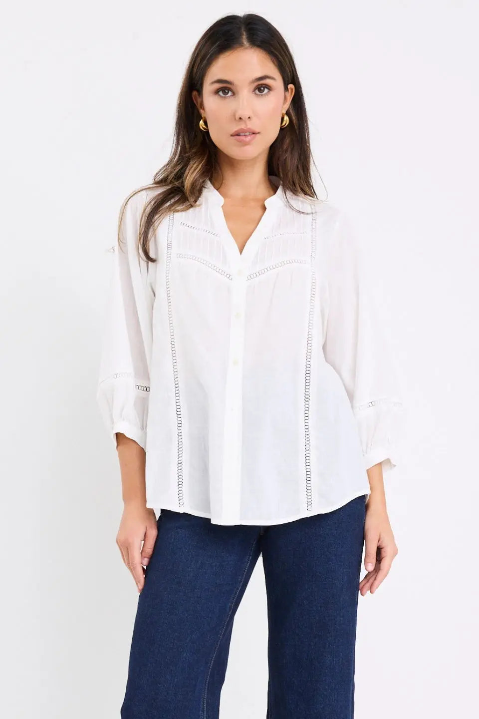 Ornamental Lace Insert Pintuck Short Sleeve Shirt Ivy + Jack