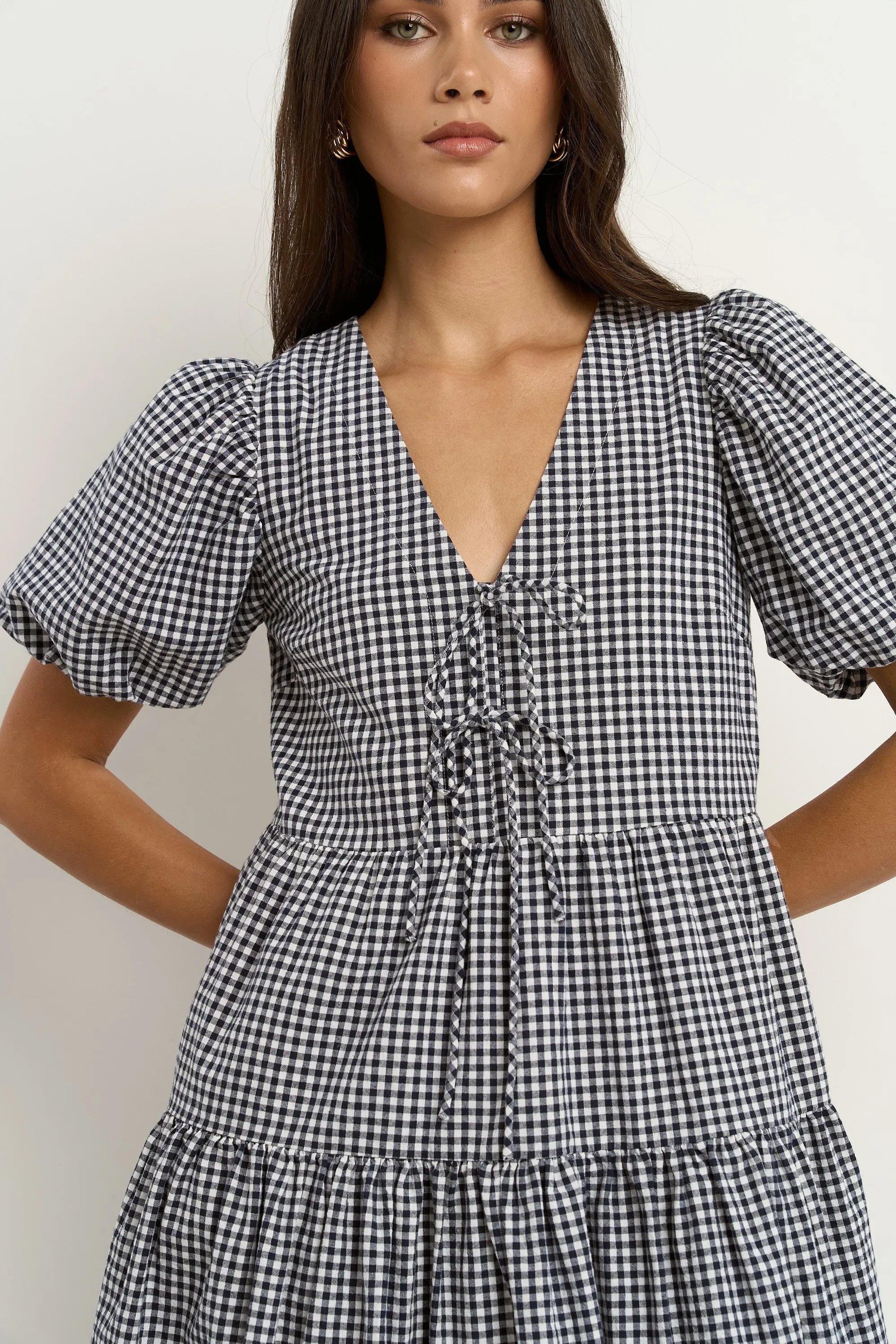 Roam Puff Sleeve Tie Front Mini Dress Ivy + Jack