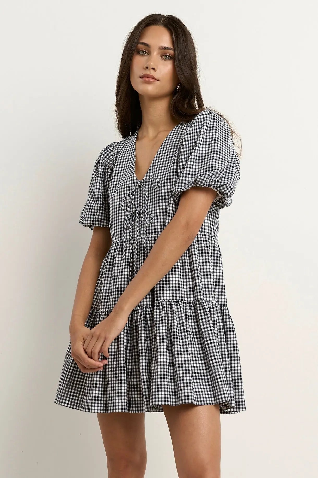 Roam Puff Sleeve Tie Front Mini Dress Ivy + Jack