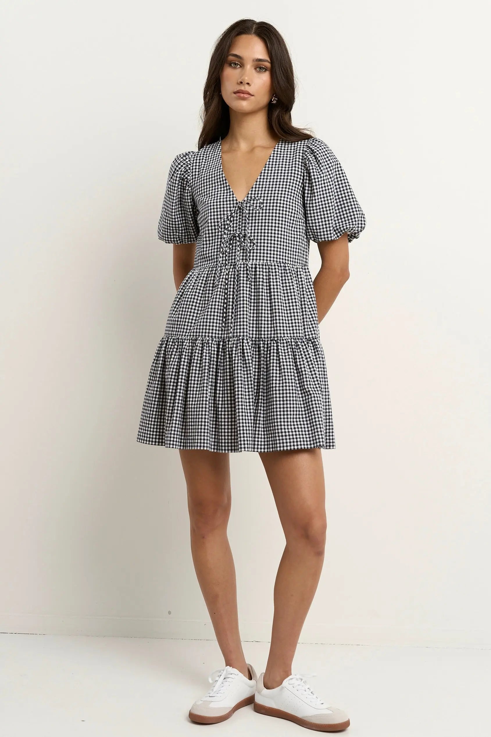 Roam Puff Sleeve Tie Front Mini Dress Ivy + Jack