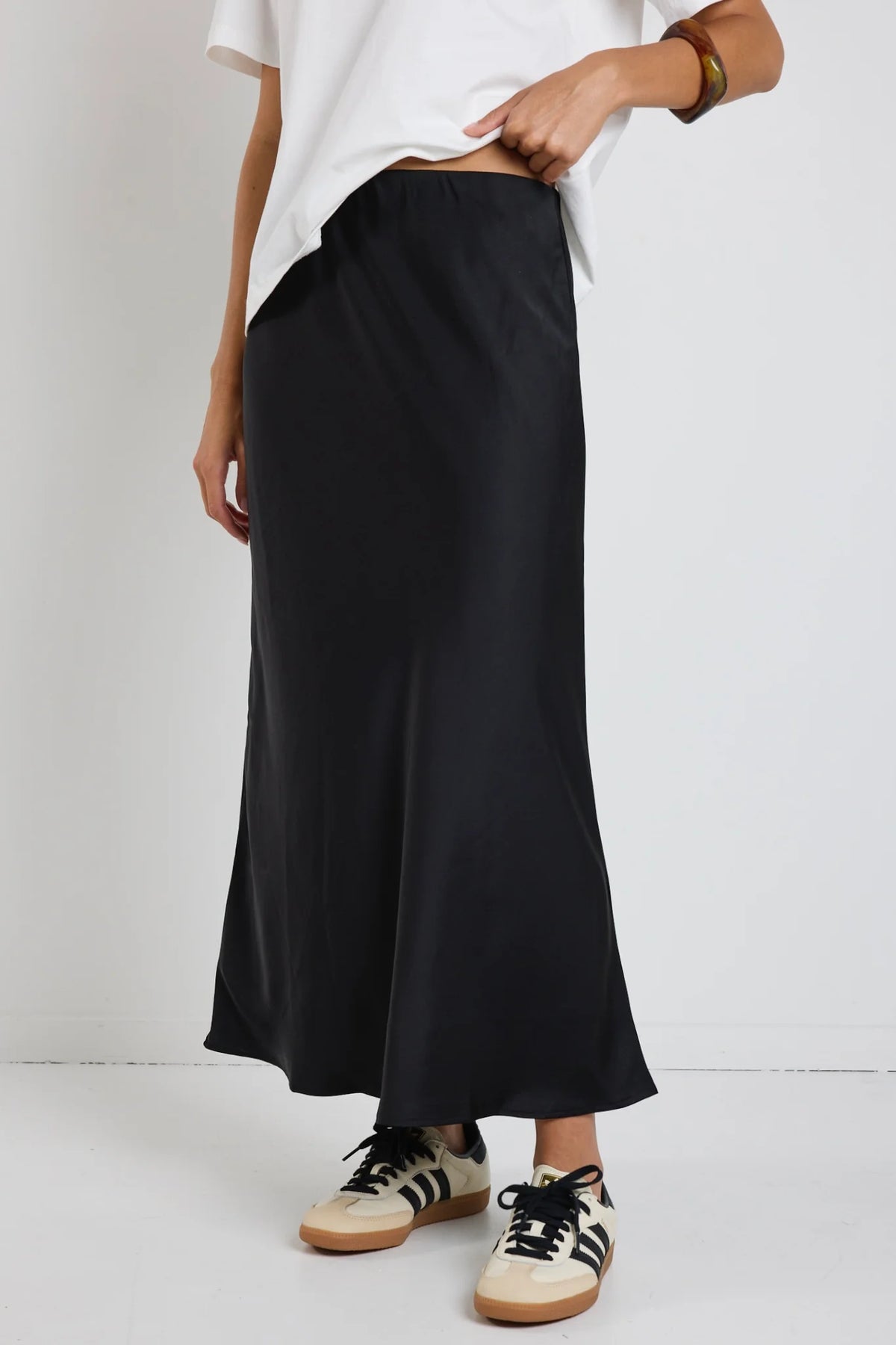 Rosette Satin Bias Midi Skirt