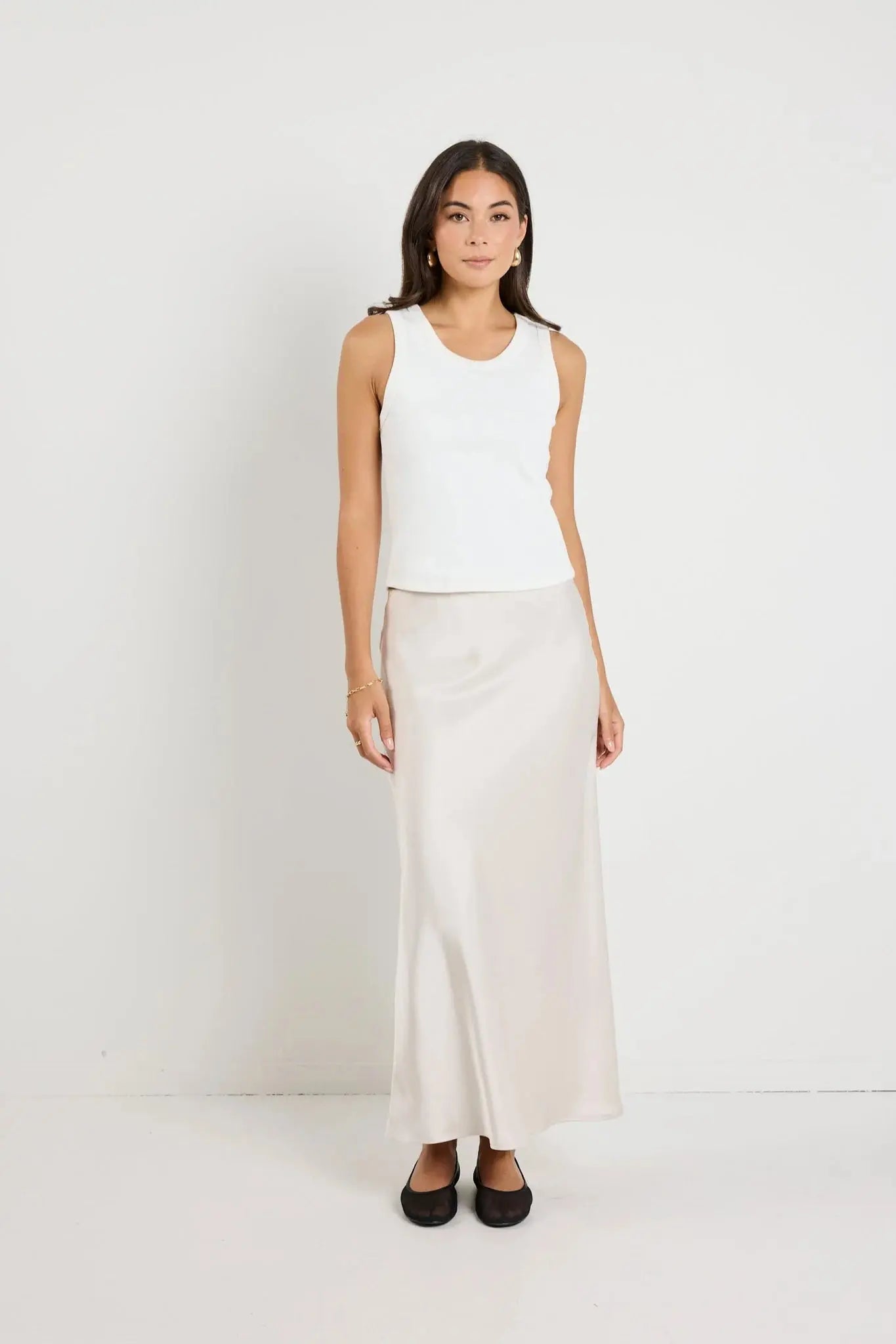 Rosette Satin Bias Midi Skirt Ivy + Jack