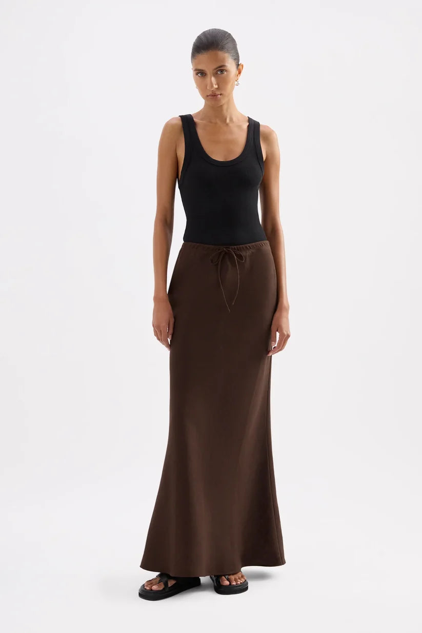 Amani Linen Skirt by Nude Lucy in Chocolate - view 1