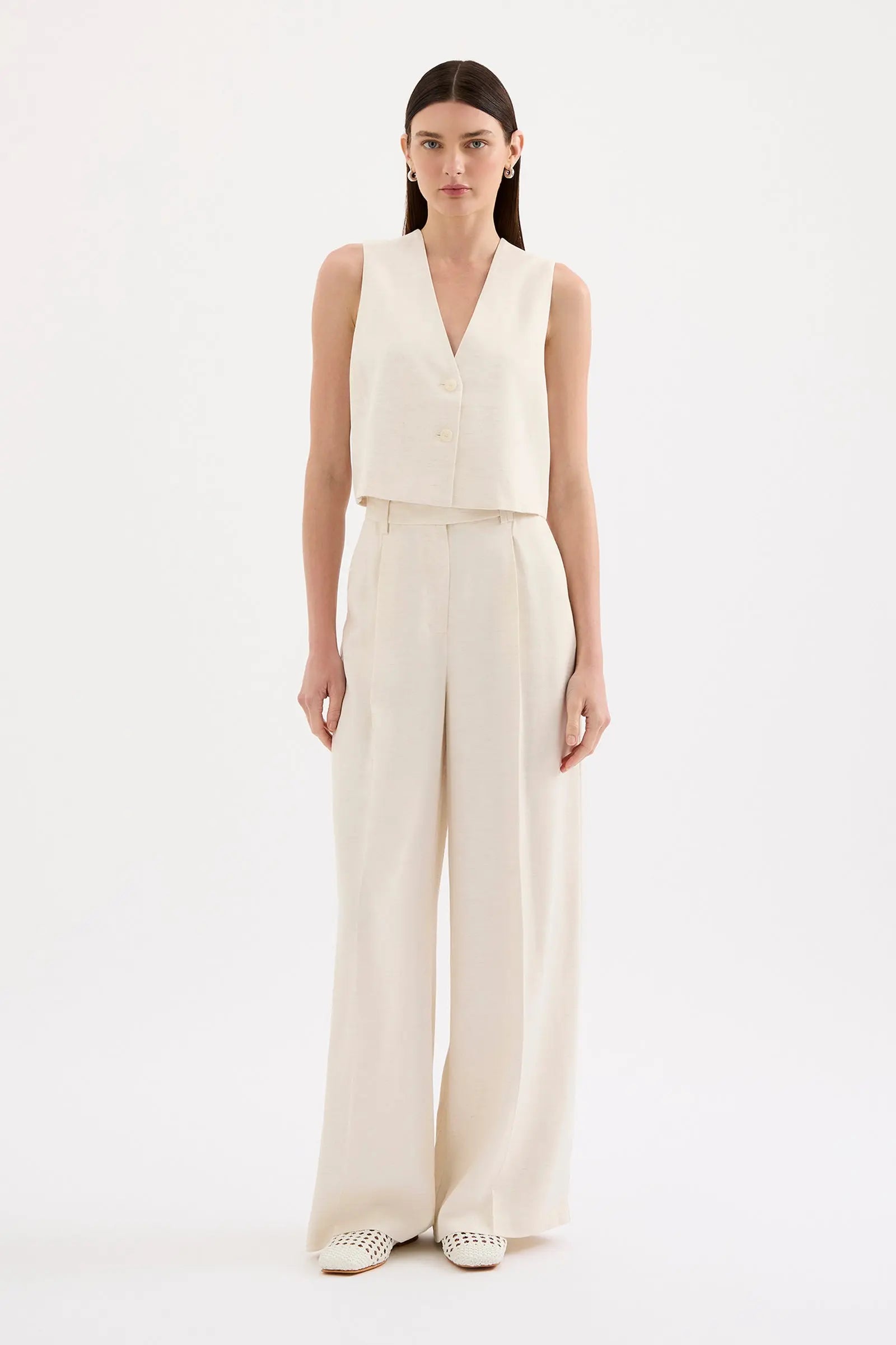Alfie Linen Blend Wide Leg Pant front view