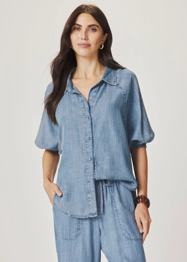 Talia Puff Sleeve Indigo Top