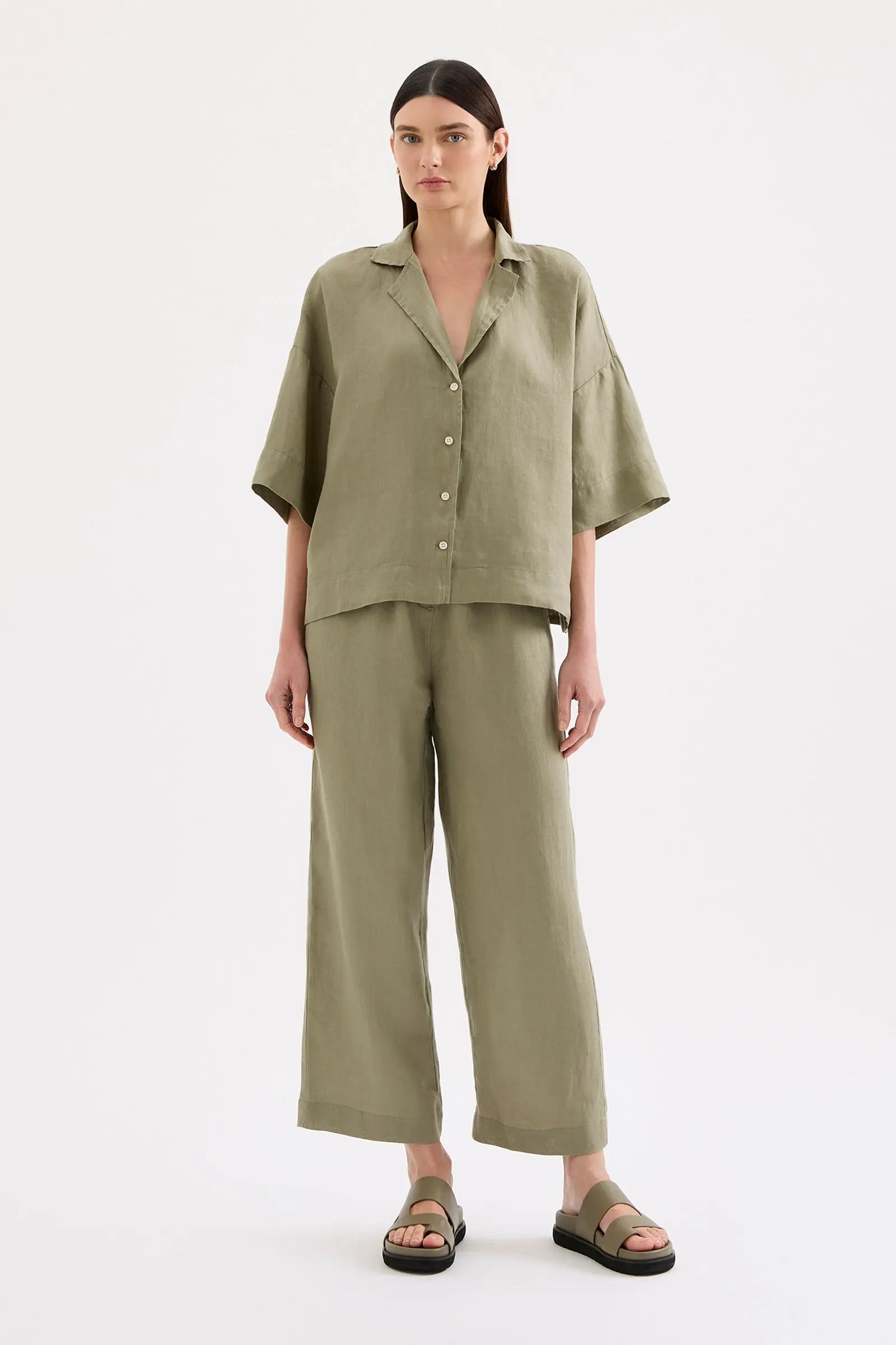 Lounge Linen Crop Pant Nude Lucy