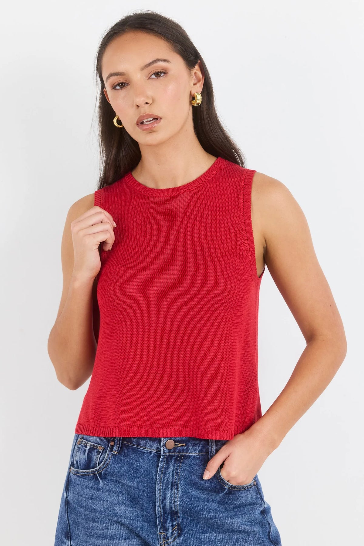 Salute Relaxed Sleeveless Knit Tank Top
