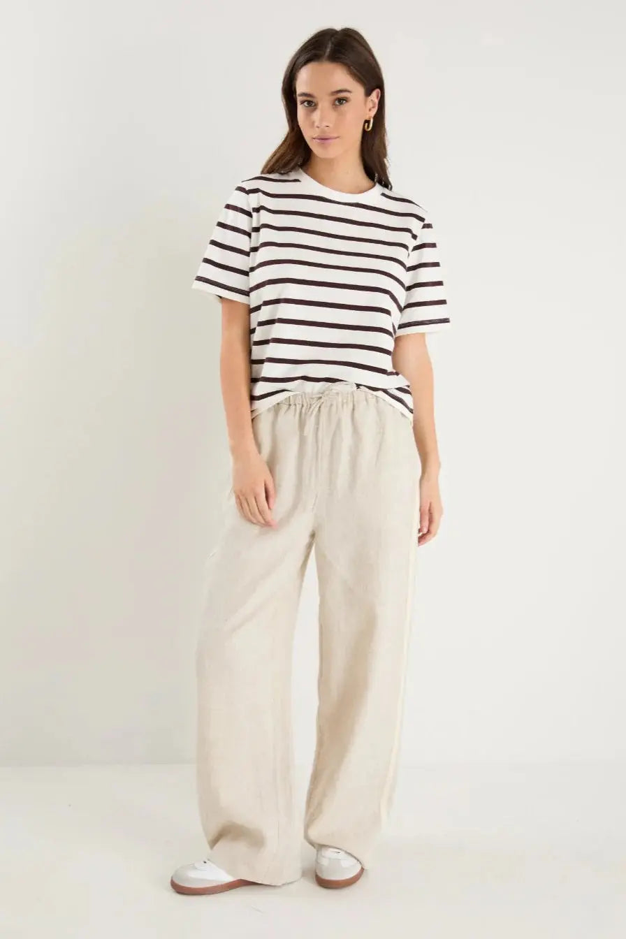 Townie Natural Linen Side Stripe Elastic Waist Pants Stories Be Told