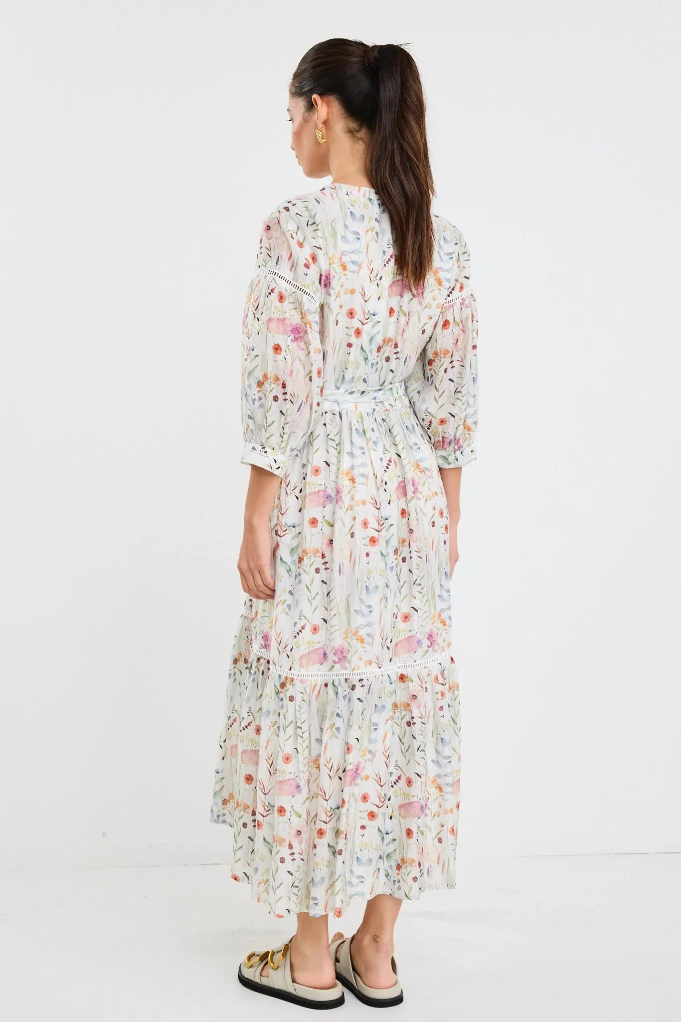 Wisdom Floral Balloon Sleeve Midi Shirt Dress By Rosa