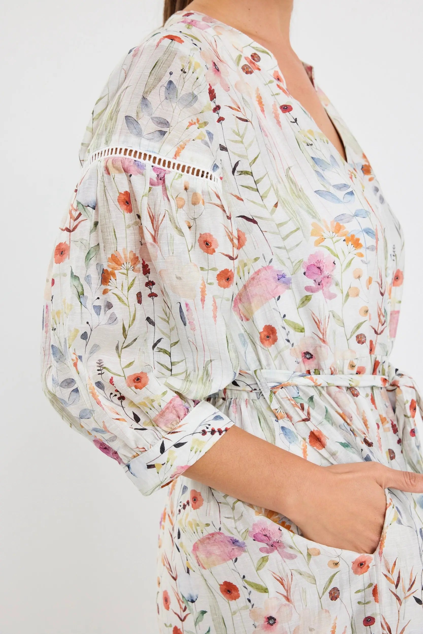 Wisdom Floral Balloon Sleeve Midi Shirt Dress By Rosa