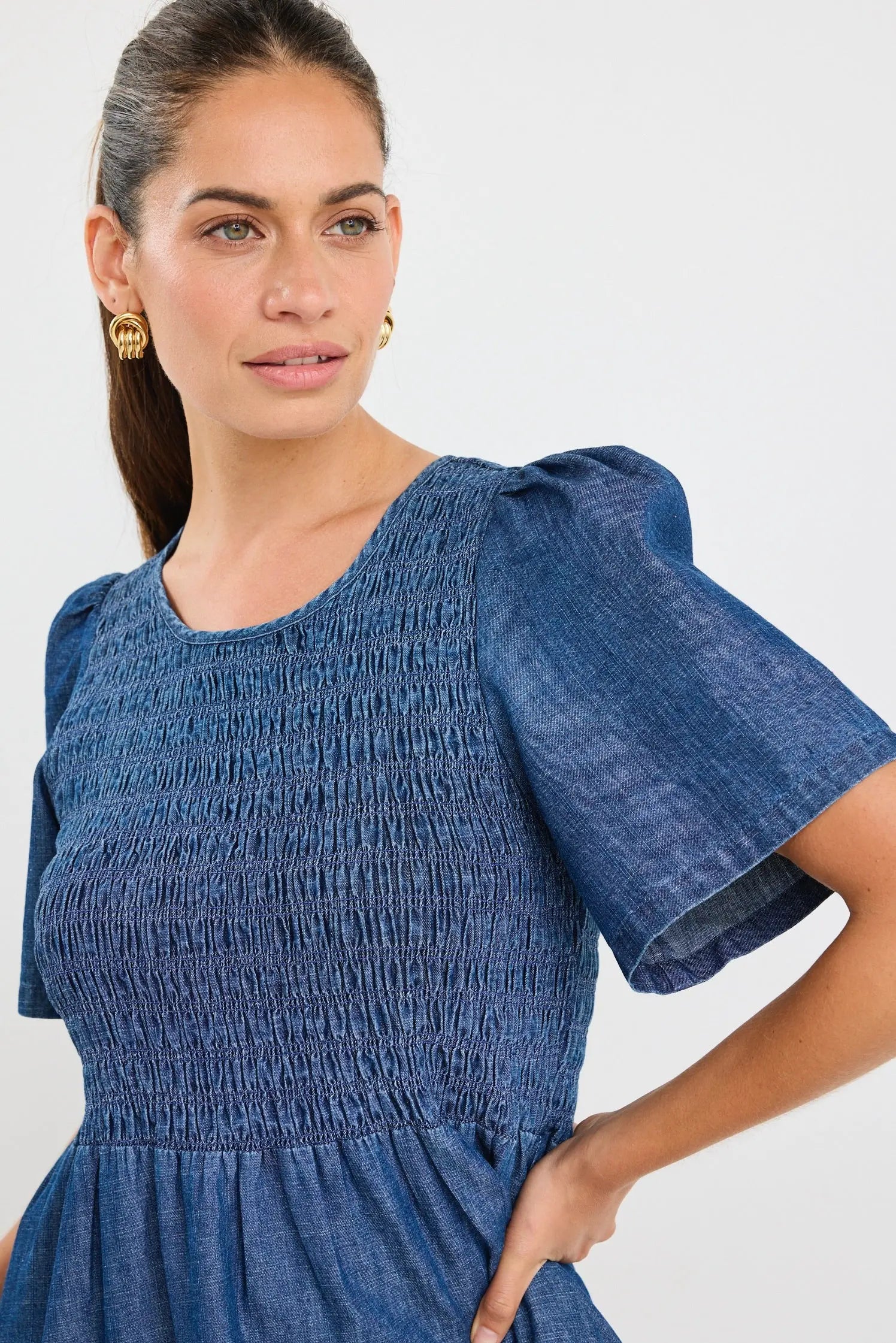 Wren Cotton Short Sleeve Shirred Botice Midi Dress ReUnion Label