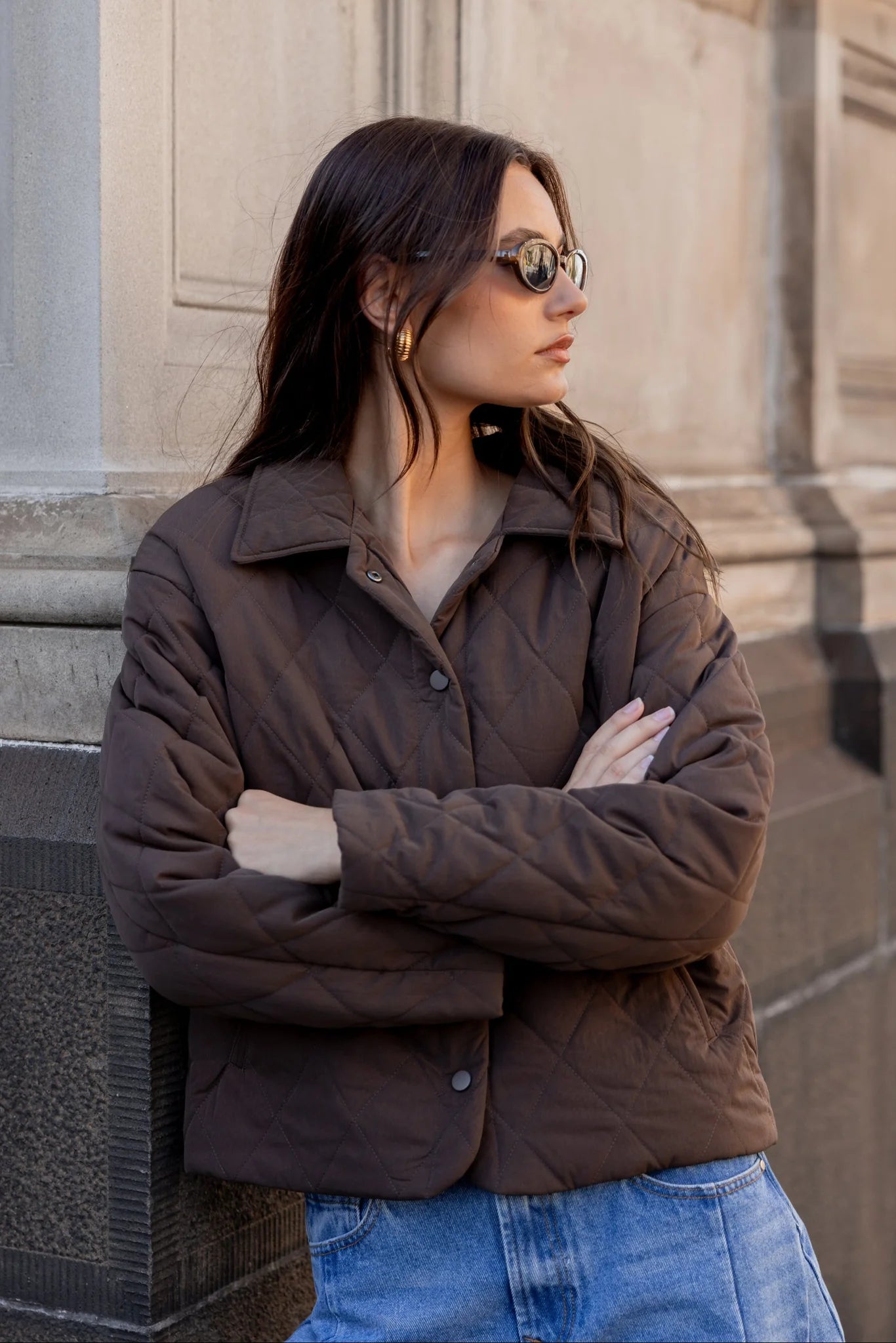 ABSOLUTE CHOCOLATE COLLARED QUILTED PUFFER JACKET