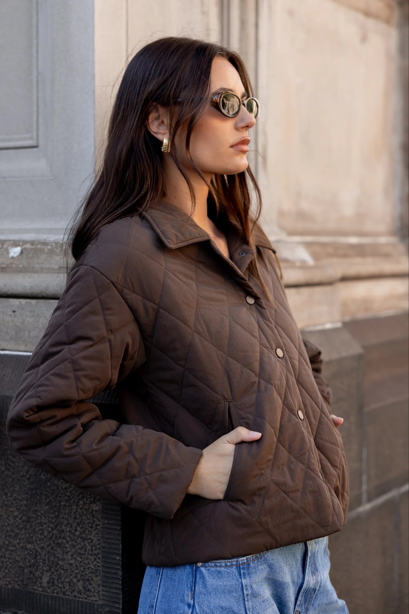 ABSOLUTE CHOCOLATE COLLARED QUILTED PUFFER JACKET