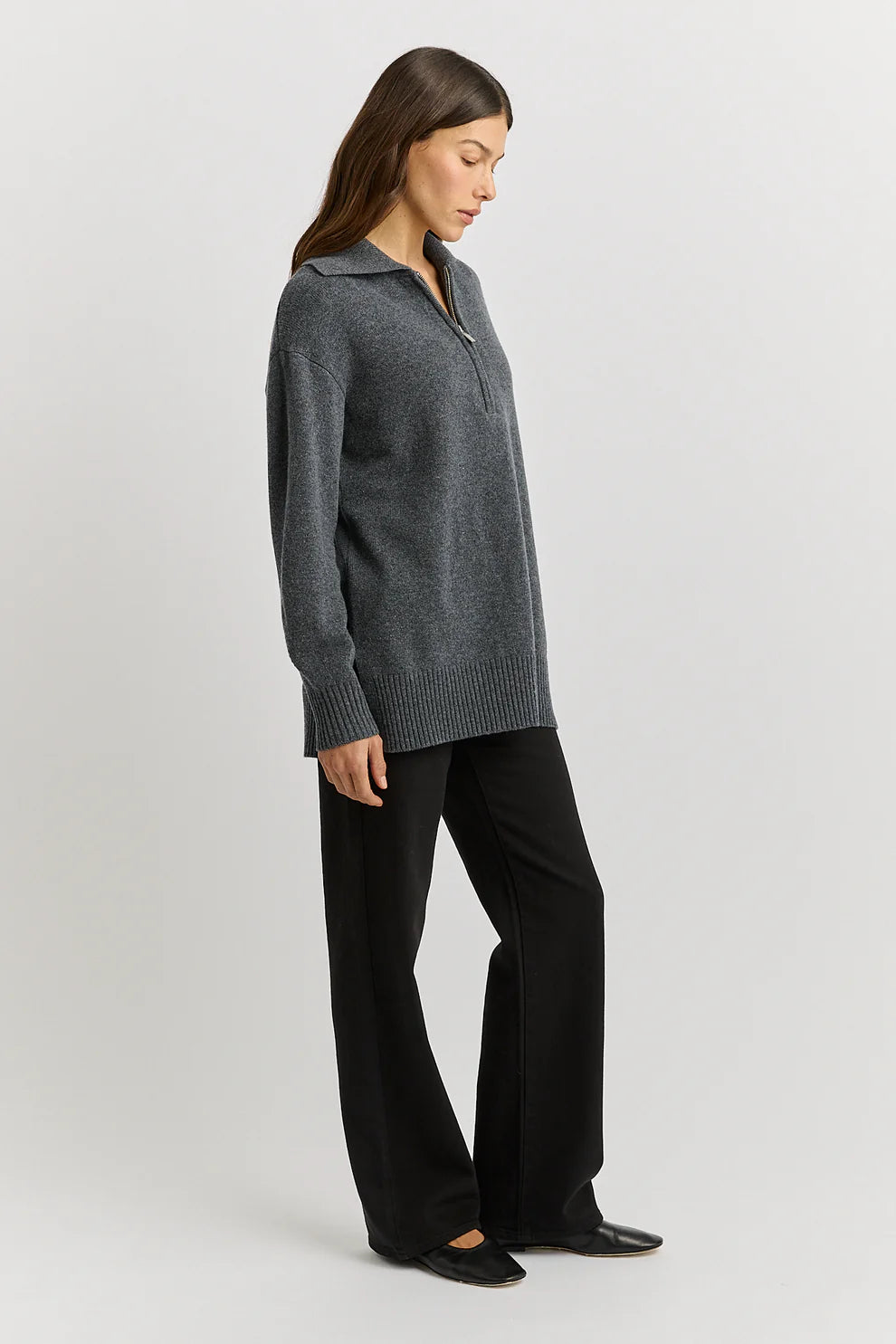 Relaxed Longline Zip Polo