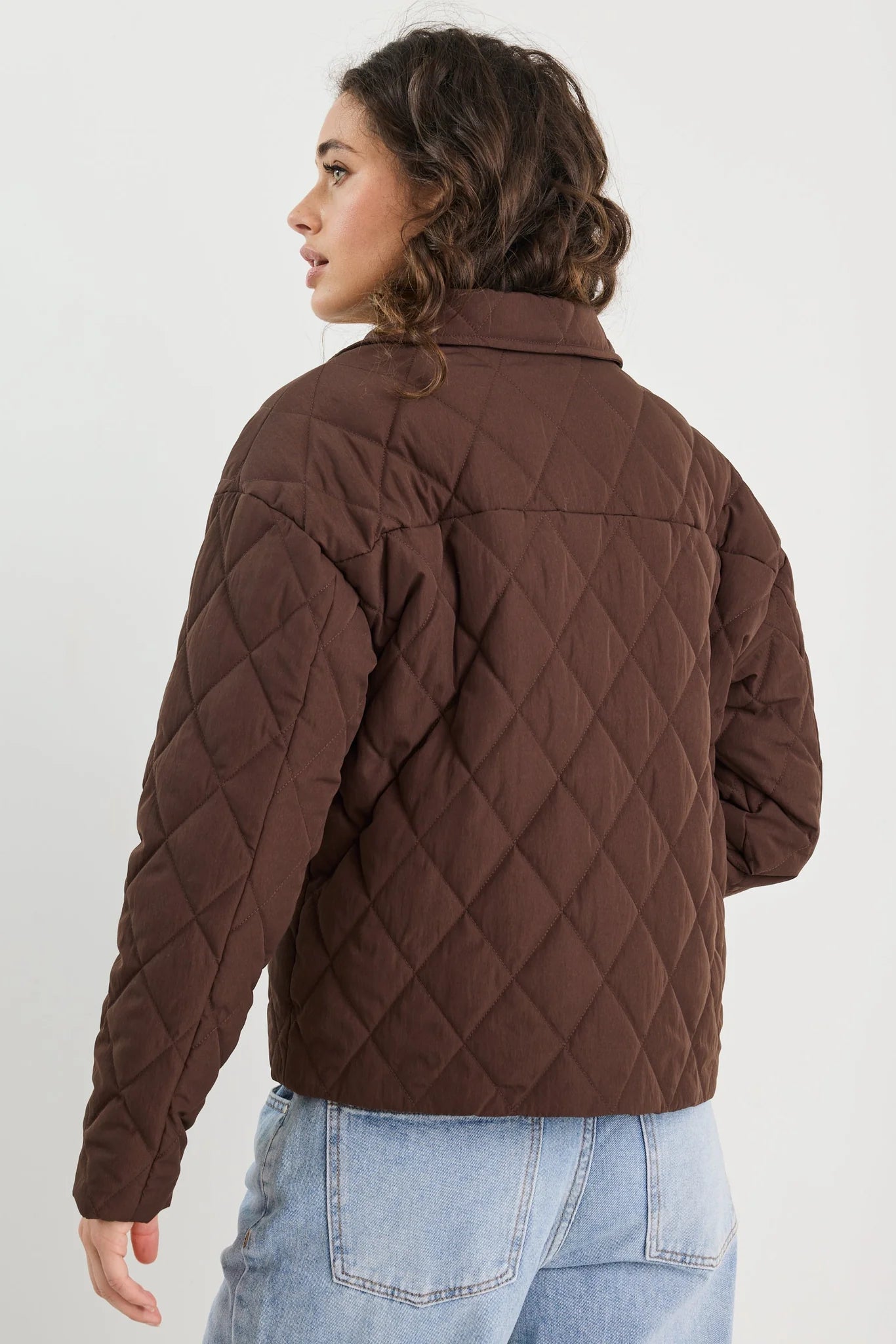 ABSOLUTE CHOCOLATE COLLARED QUILTED PUFFER JACKET