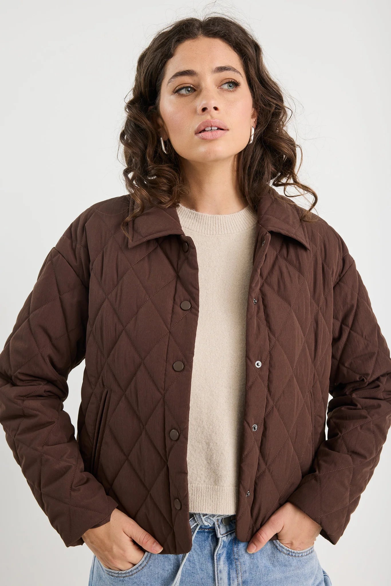 ABSOLUTE CHOCOLATE COLLARED QUILTED PUFFER JACKET
