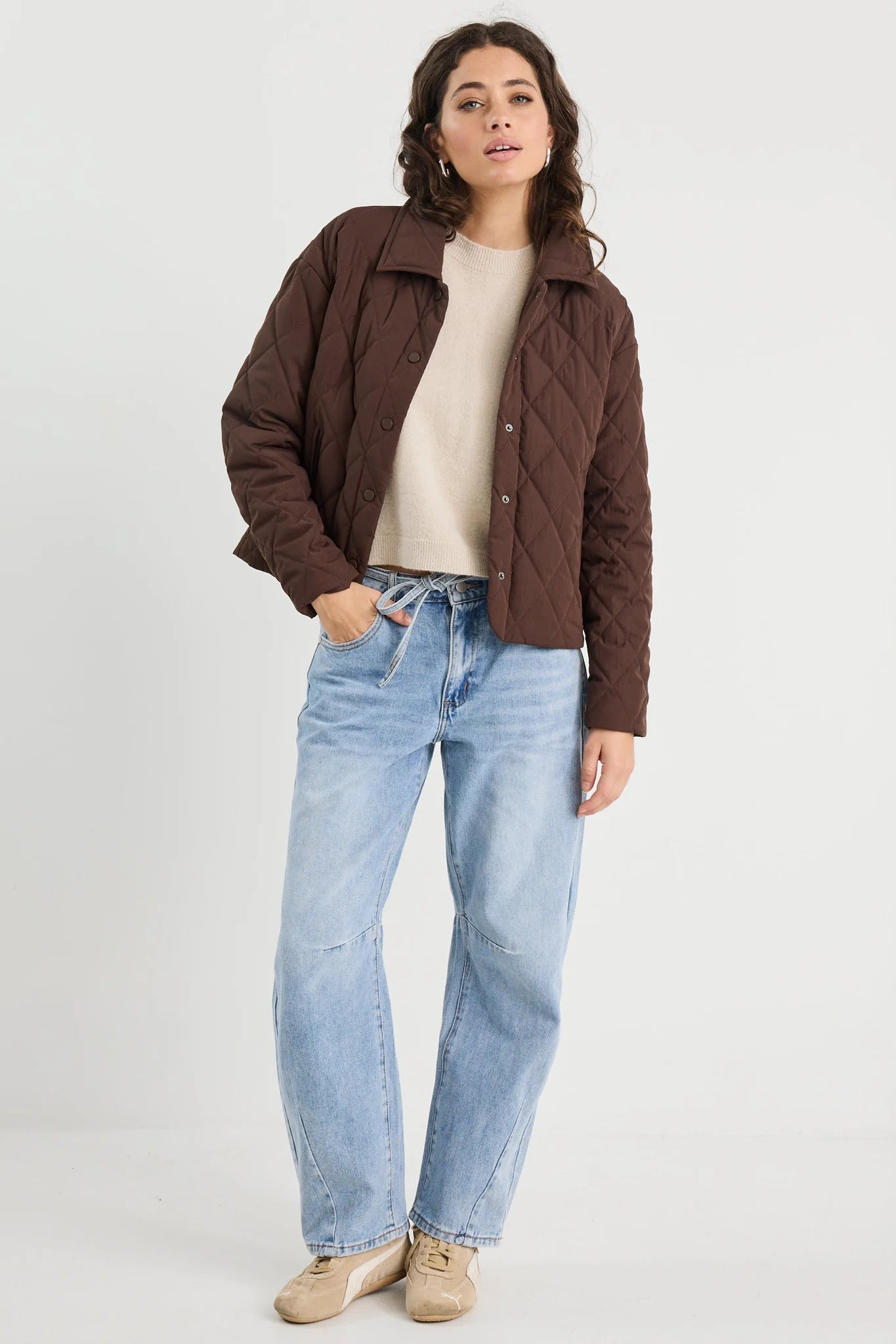 ABSOLUTE CHOCOLATE COLLARED QUILTED PUFFER JACKET