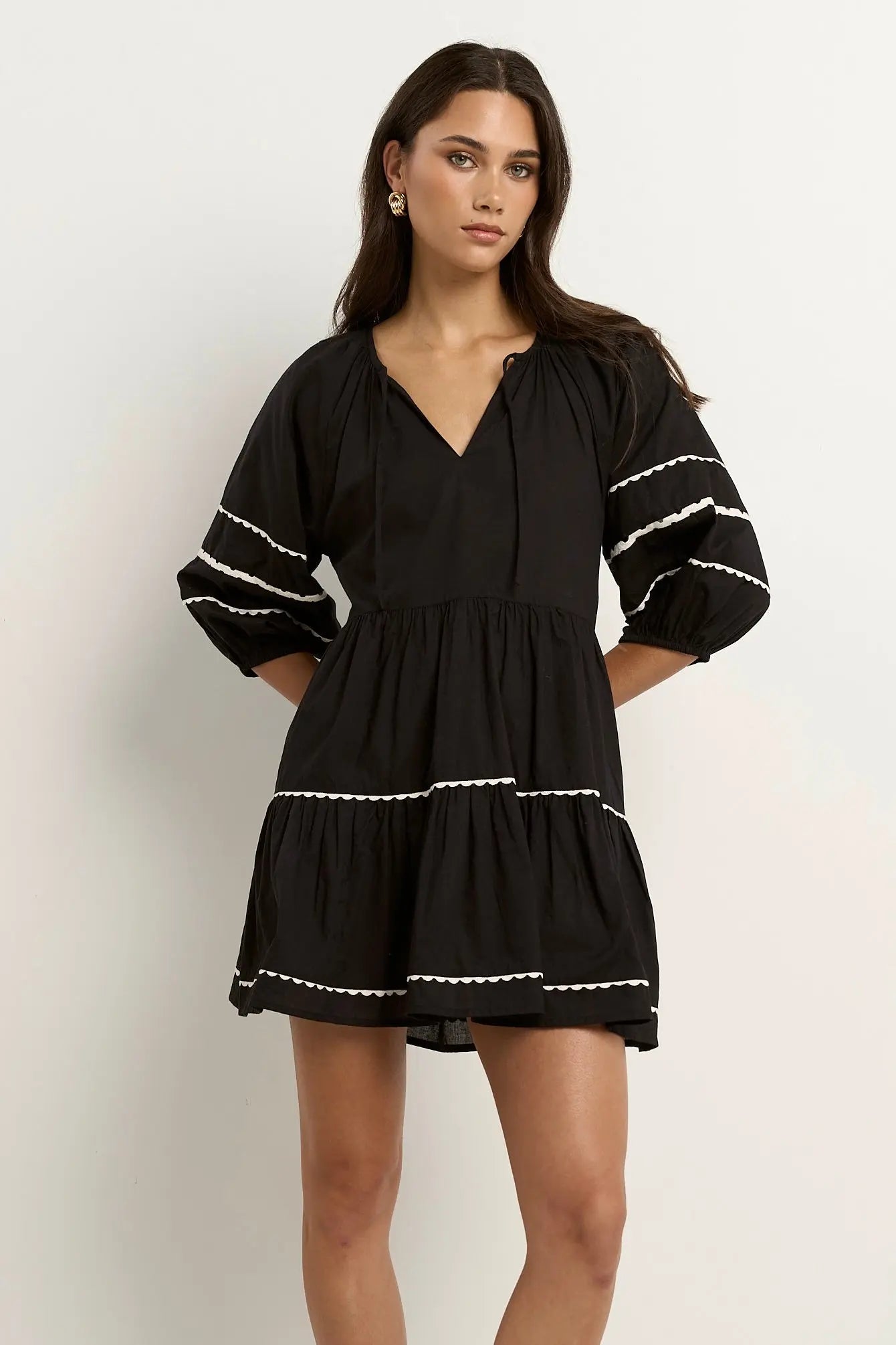 Again Black SS Tiered Smock Dress Ivy + Jack