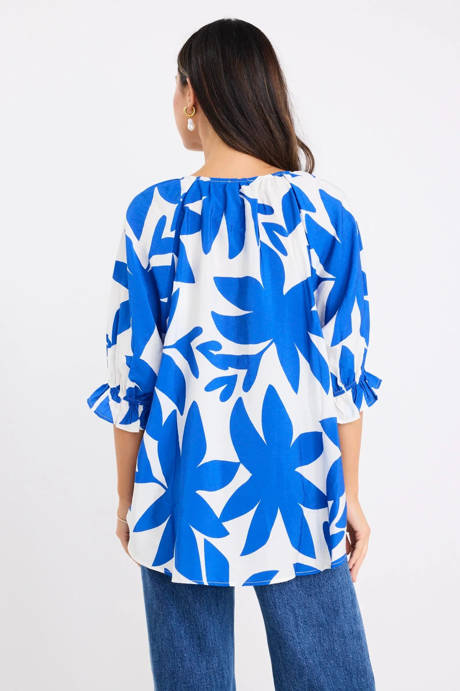 Antic Bright Blue Abstract Button Front SS Top Among the Brave