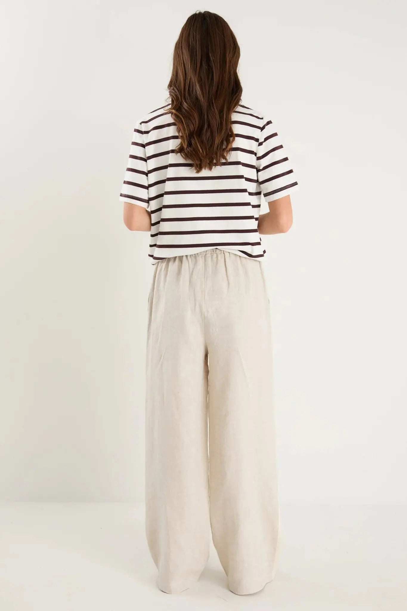 Townie Natural Linen Side Stripe Elastic Waist Pants Stories Be Told