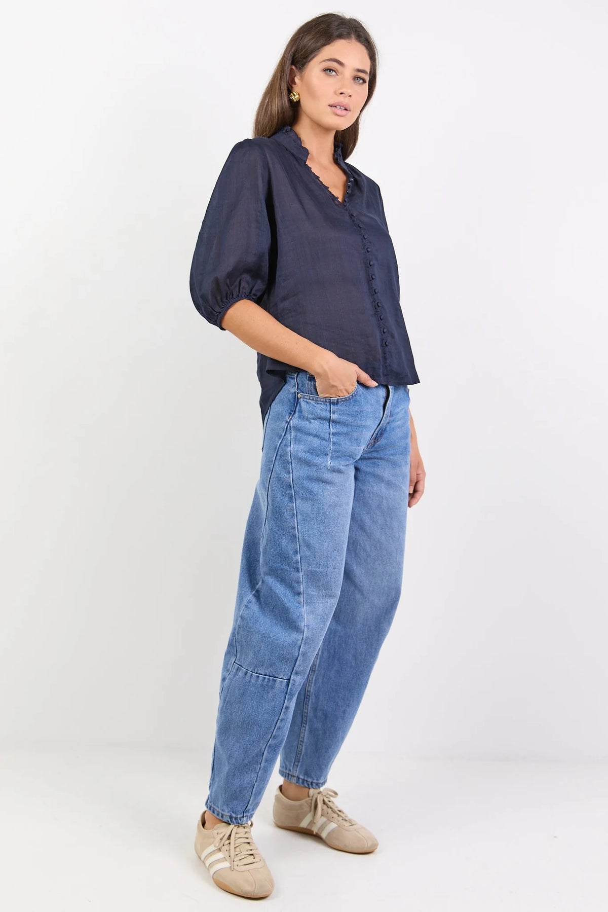 Ivy + Jack navy button-front top - view 2