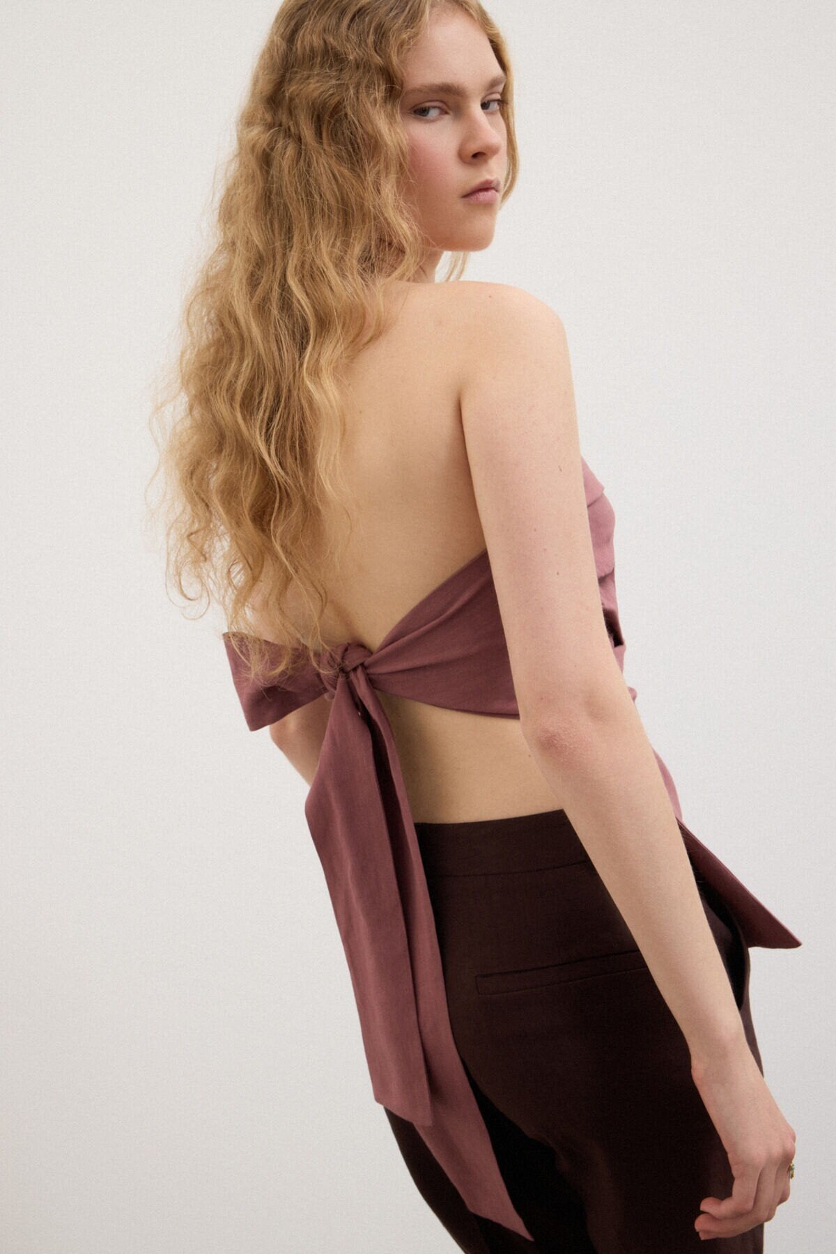Linen Blend Bandeau Top