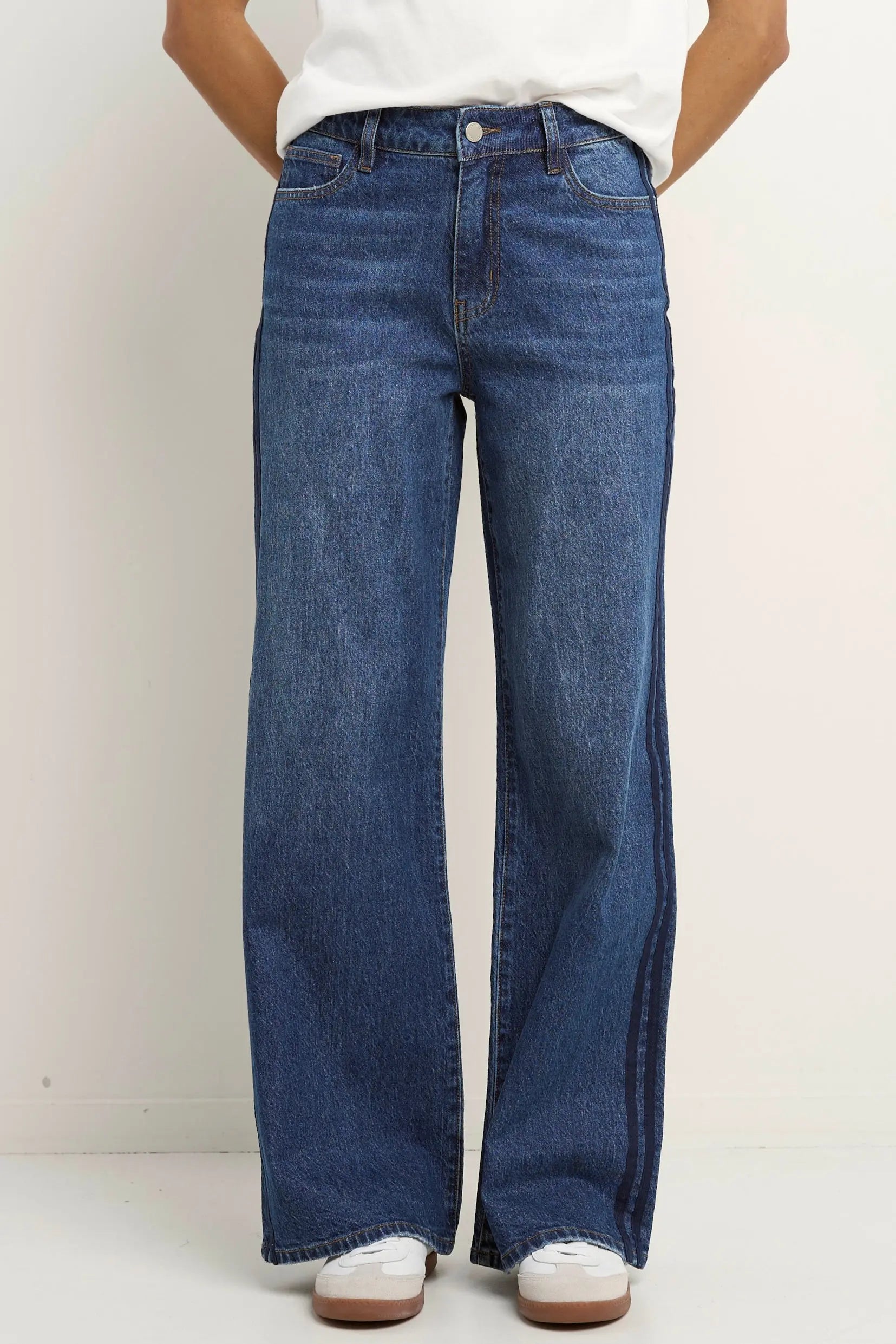 Manhattan Mid Rise Side Stripe Wide Leg Jean Stories Be Told