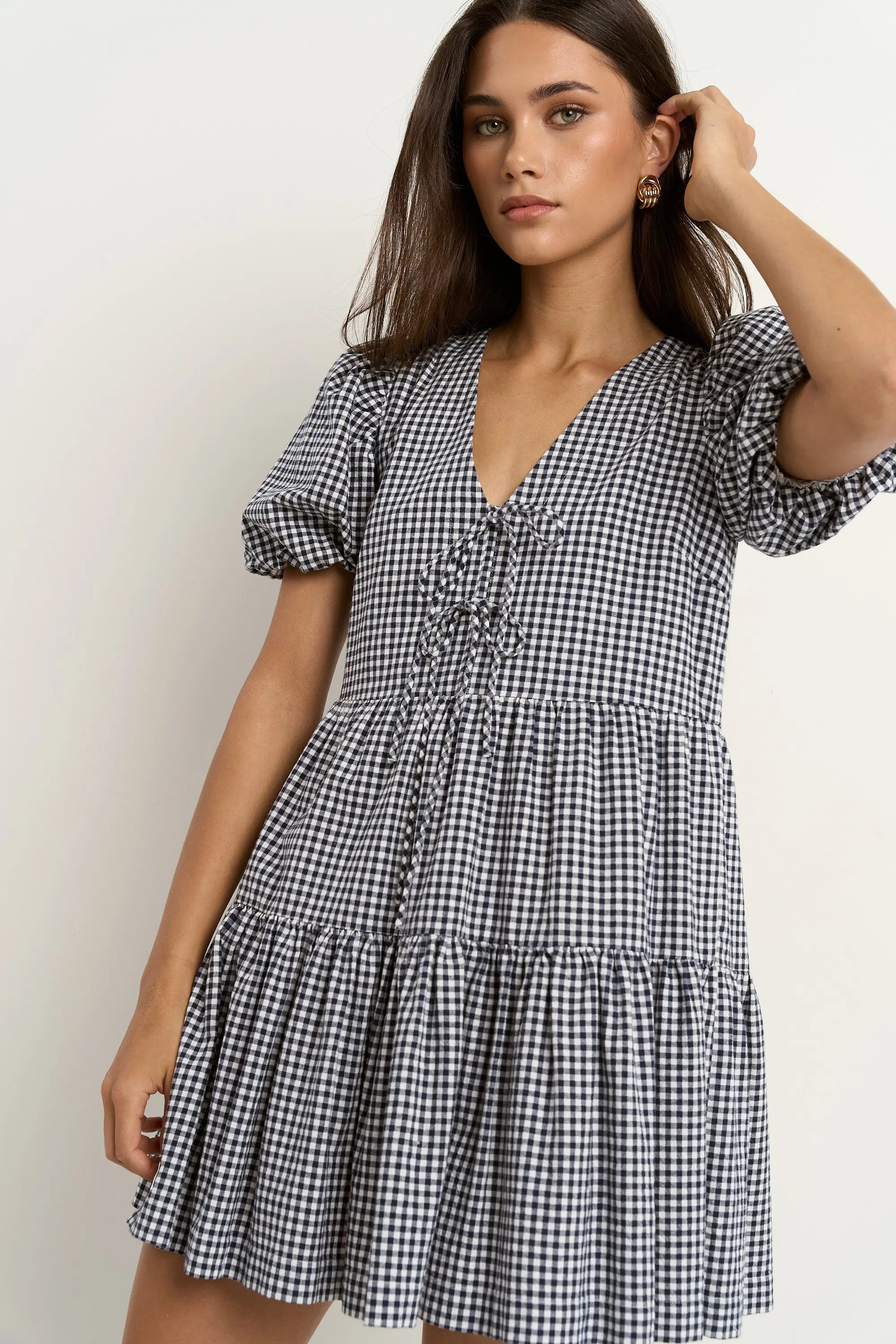 Roam Puff Sleeve Tie Front Mini Dress Ivy + Jack
