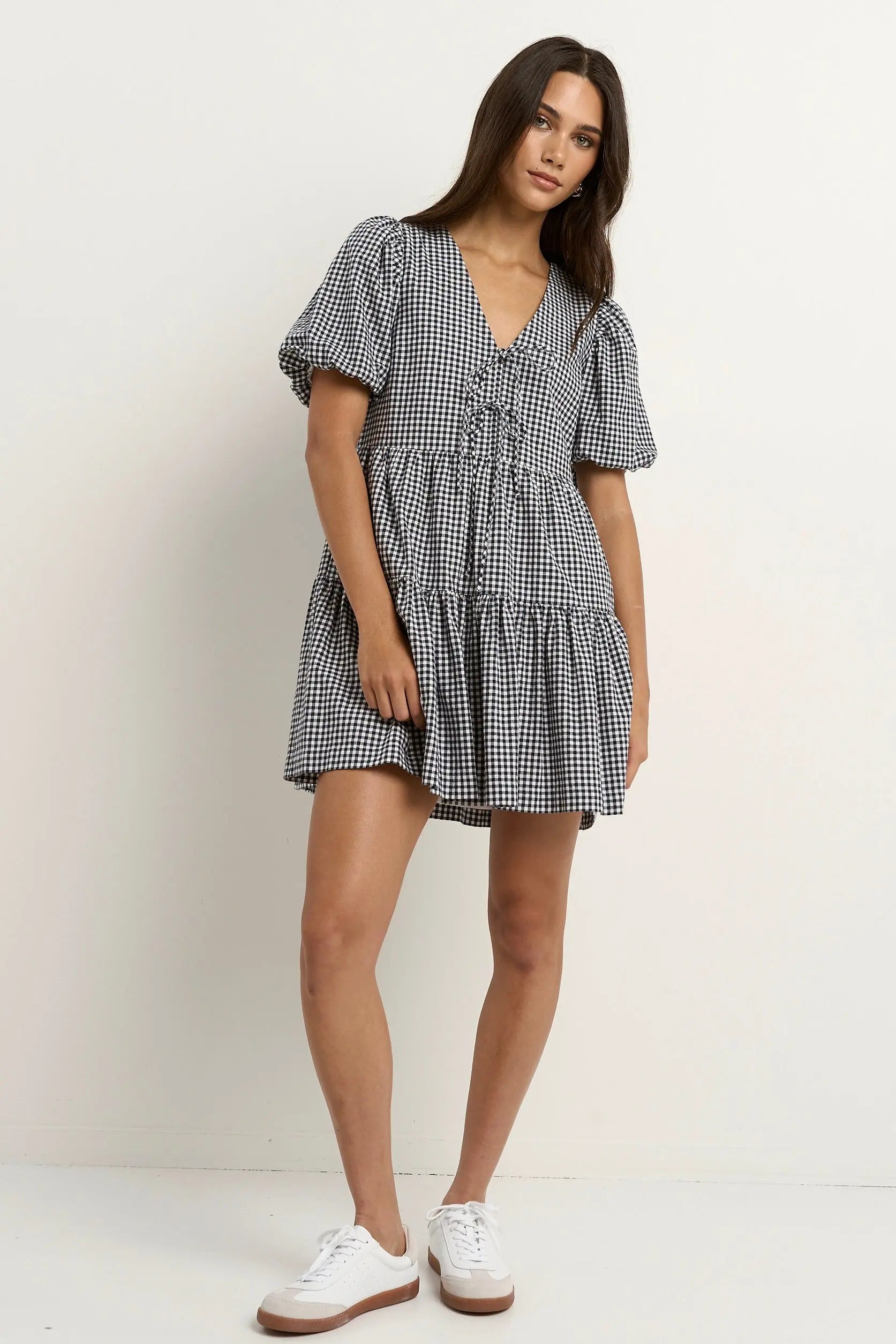 Roam Puff Sleeve Tie Front Mini Dress Ivy + Jack