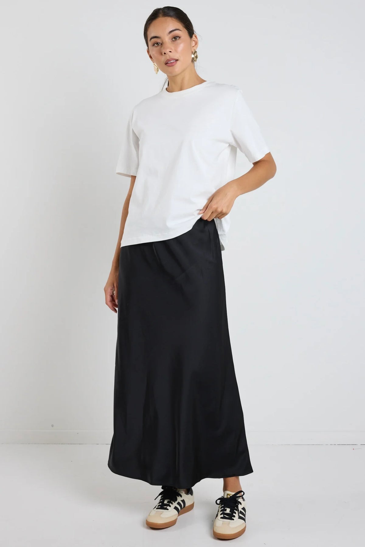 Rosette Satin Bias Midi Skirt