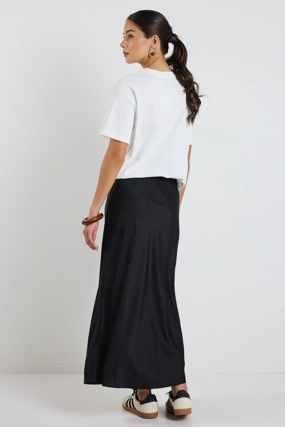 Rosette Satin Bias Midi Skirt