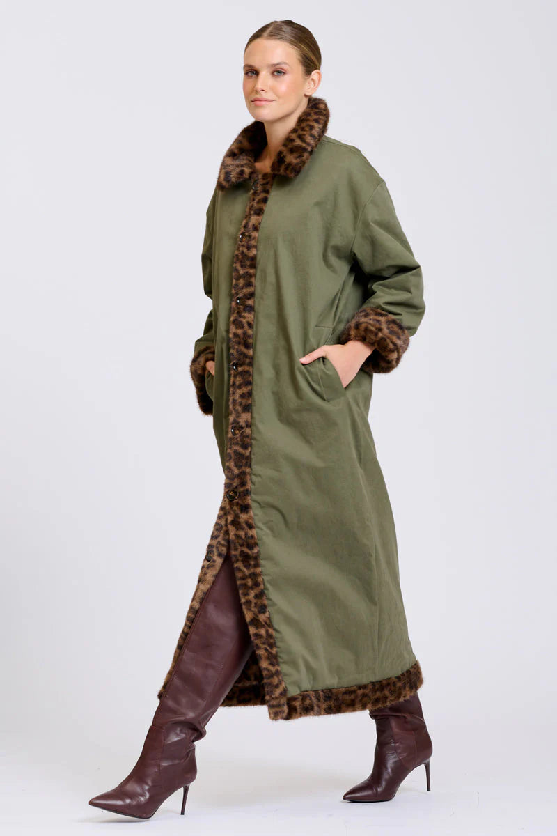 Leopard Reverso Long Faux Fur Reversable Coat